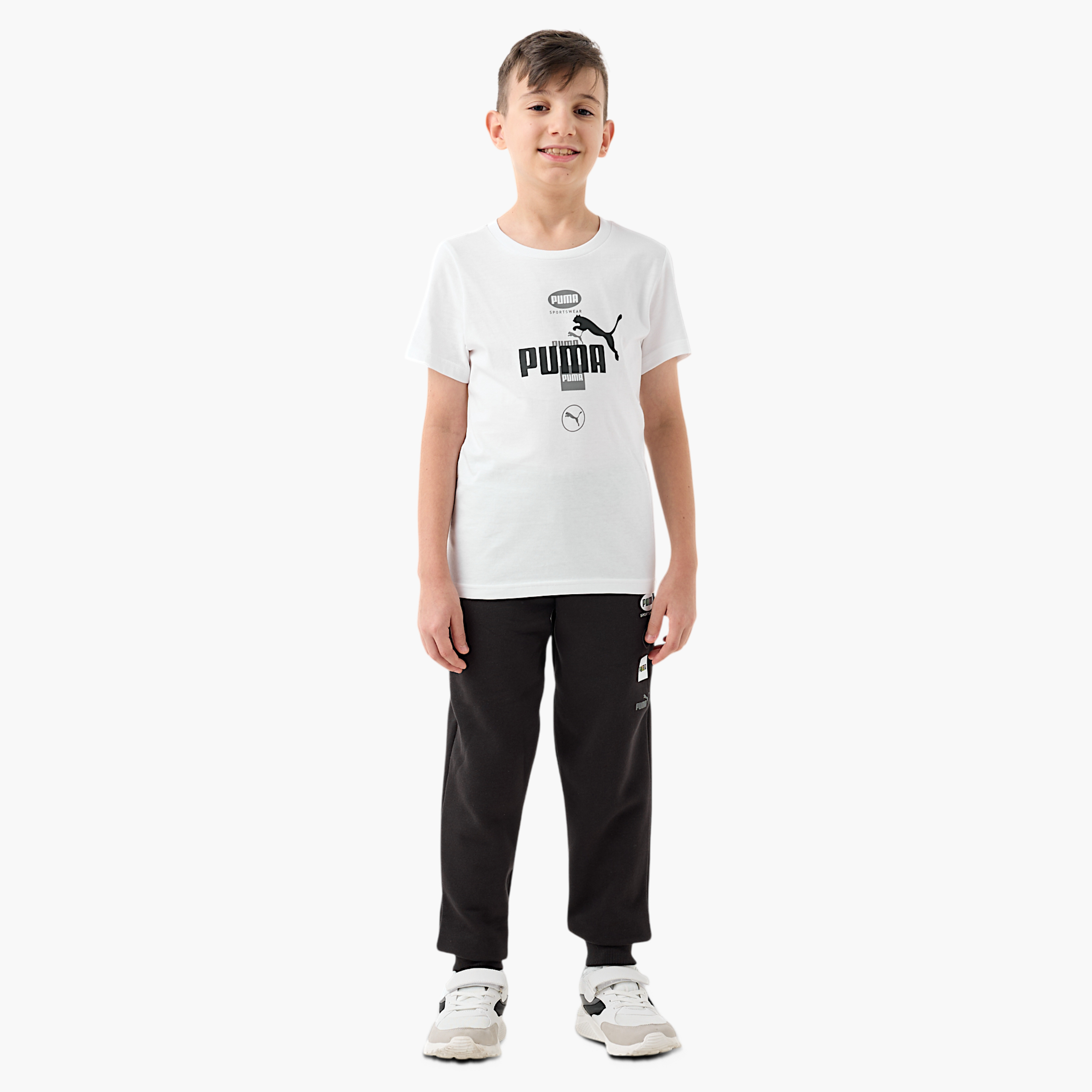 PUMA Logo Print Joggers with Elasticated Waistband and Pockets-boys-clothing-sportswear-bottoms-image-2
