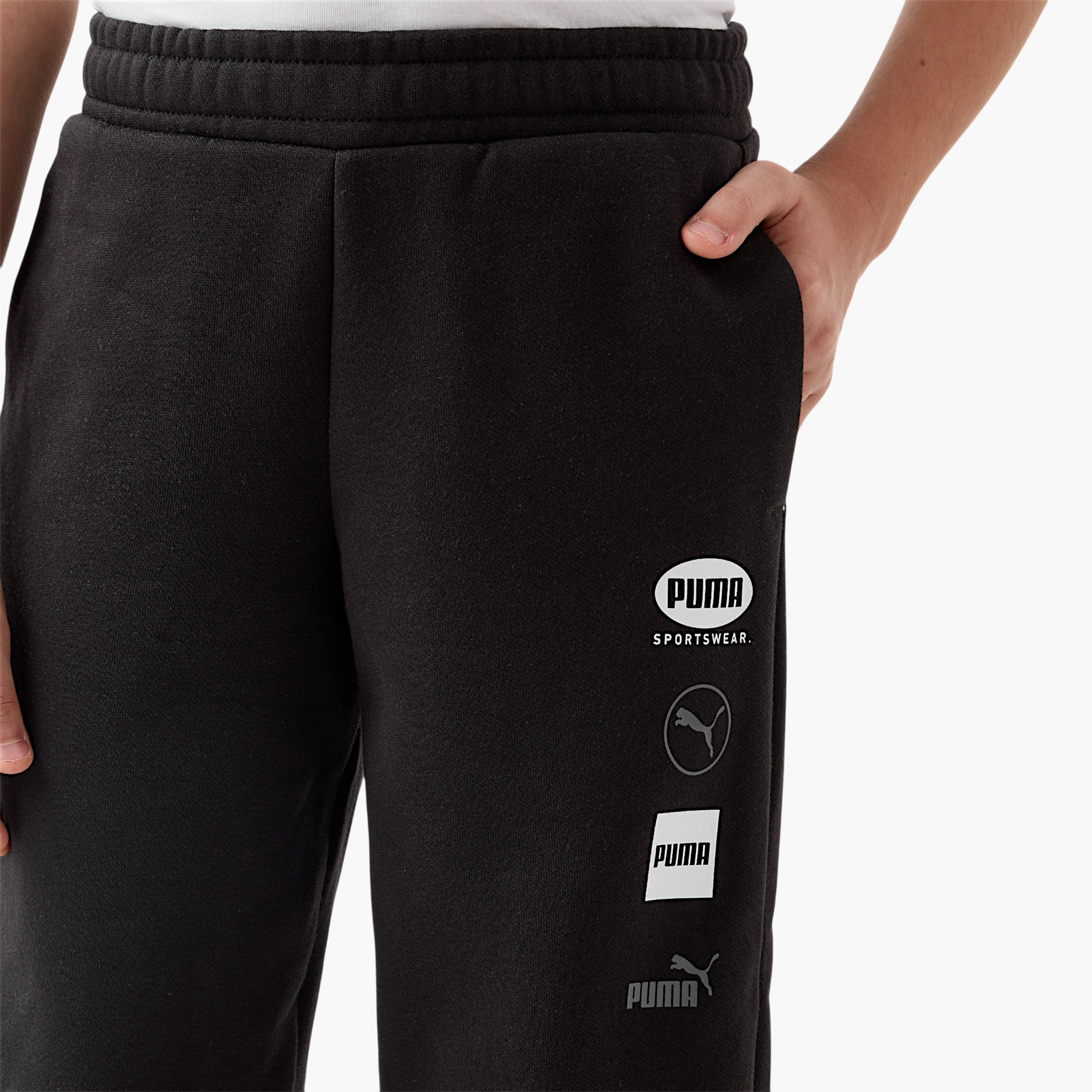 PUMA Logo Print Joggers with Elasticated Waistband and Pockets-boys-clothing-sportswear-bottoms-image-4