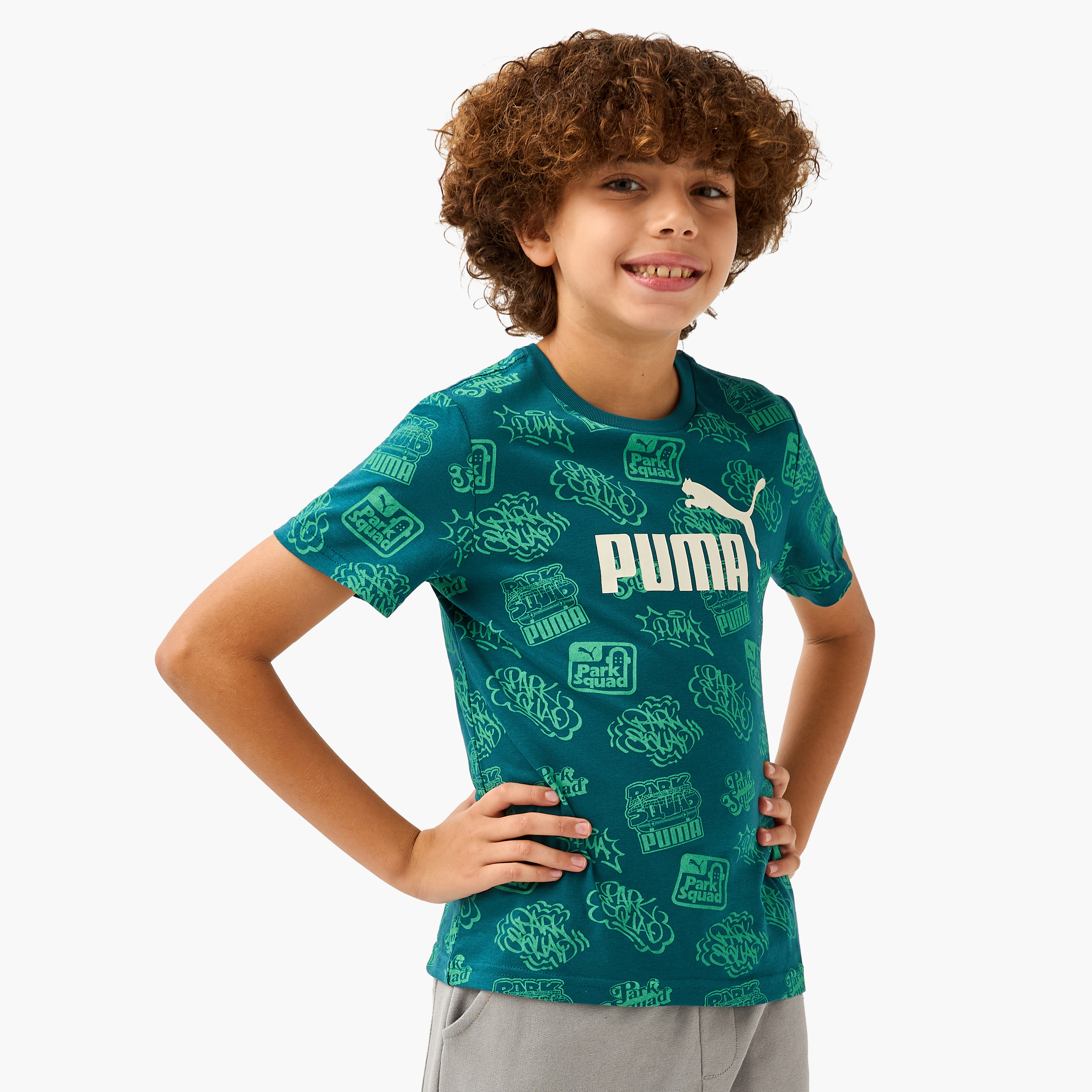 PUMA All-Over Print T-shirt with Short Sleeves-boys-clothing-sportswear-tops-image-1