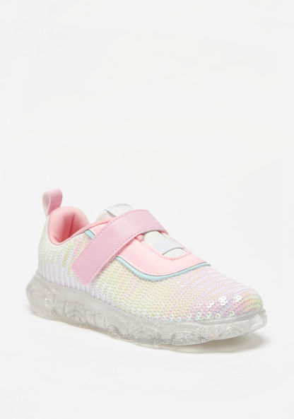 Pampili Embellished Sneakers with LED Lights and Hook and Loop Closure-Girl%27s Sneakers-image-0
