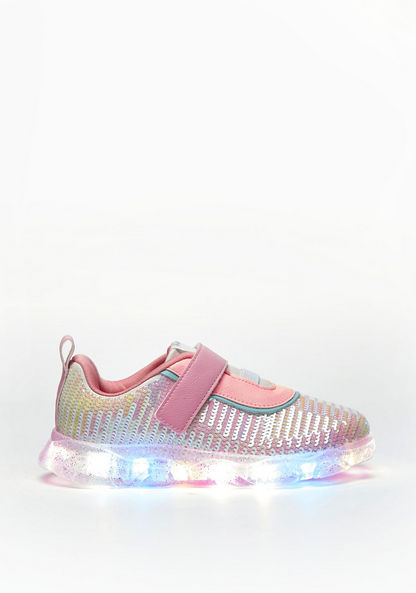 Pampili Embellished Sneakers with LED Lights and Hook and Loop Closure-Girl%27s Sneakers-image-3