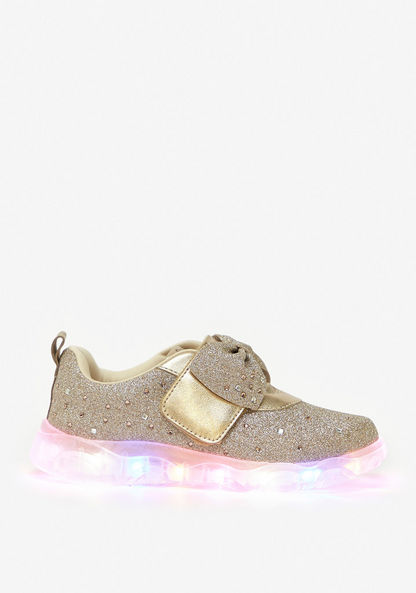 Pampili Studded Light-Up Sneakers with Hook and Loop Closure-Girl%27s Sneakers-image-1