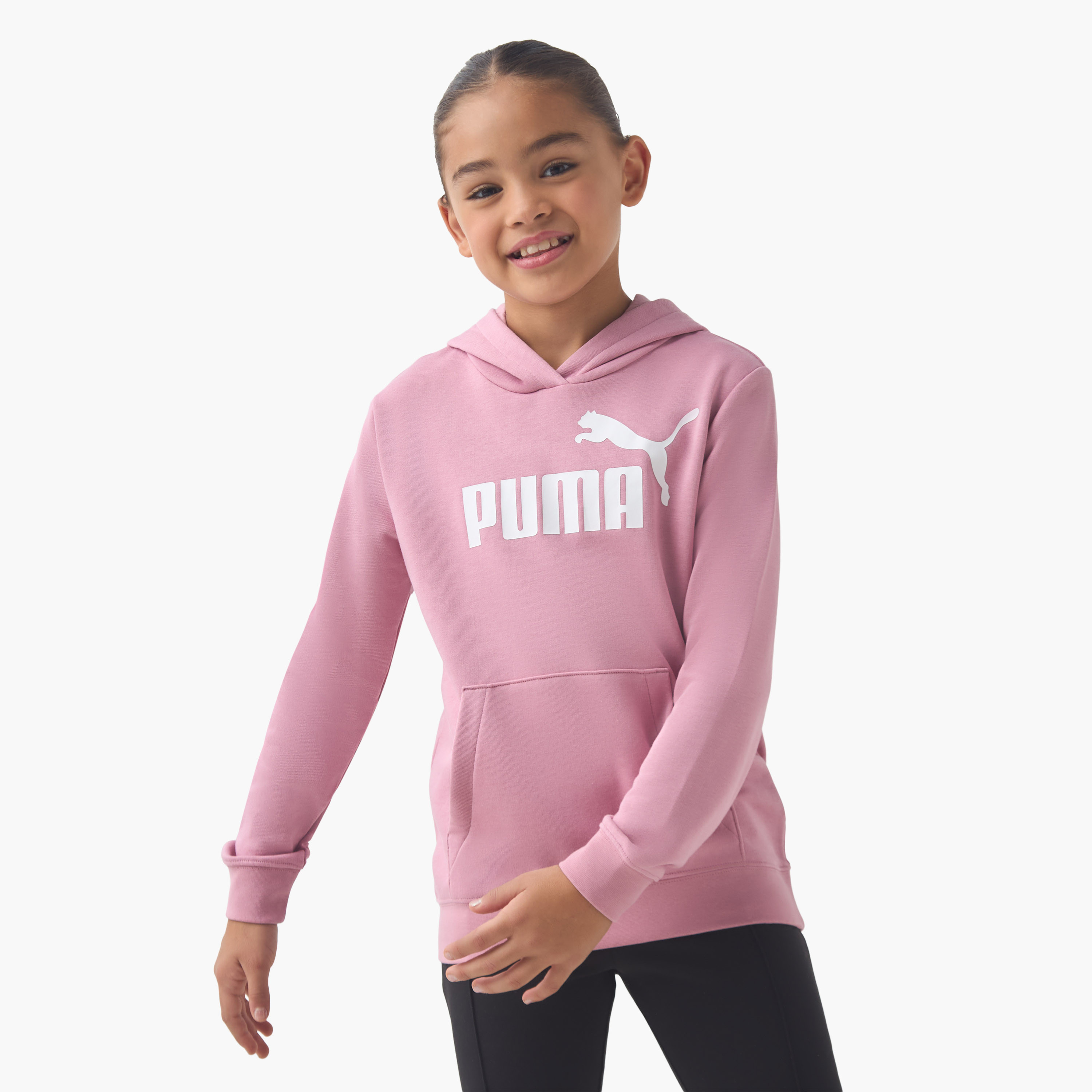 سويت شيرت قطن بأكمام طويلة وقبعة وجيوب كانجارو للبنات من بوما-girls-clothing-winterwear-sweatshirts-image-5