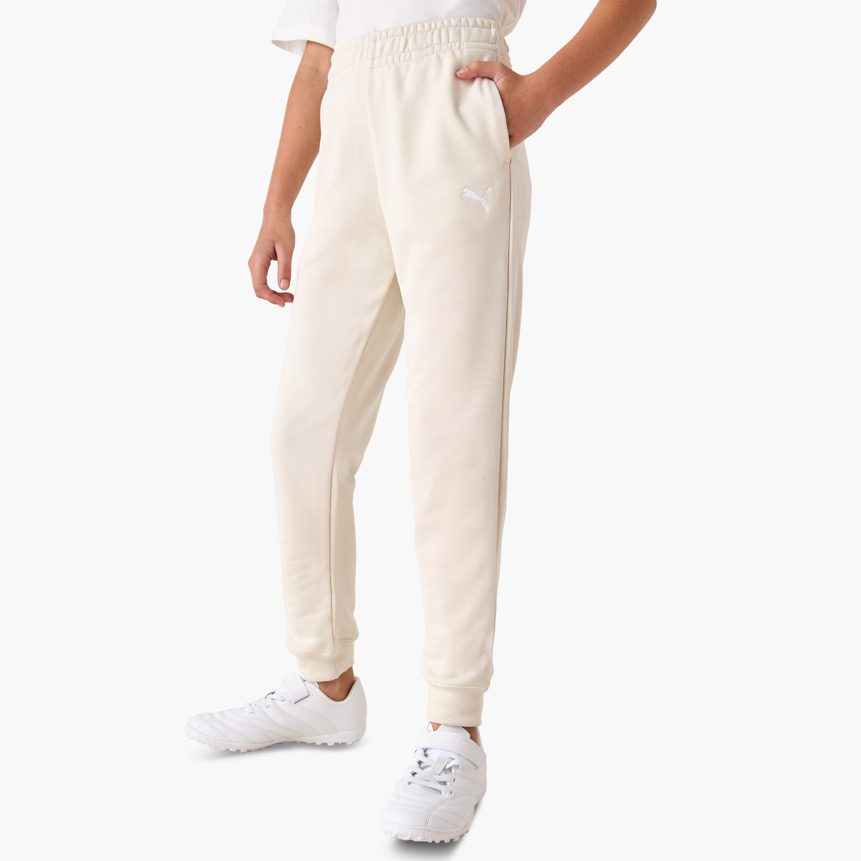 PUMA Logo Embroidered Joggers with Elasticated Waistband and Pockets-girls-clothing-sportswear-bottoms-image-1