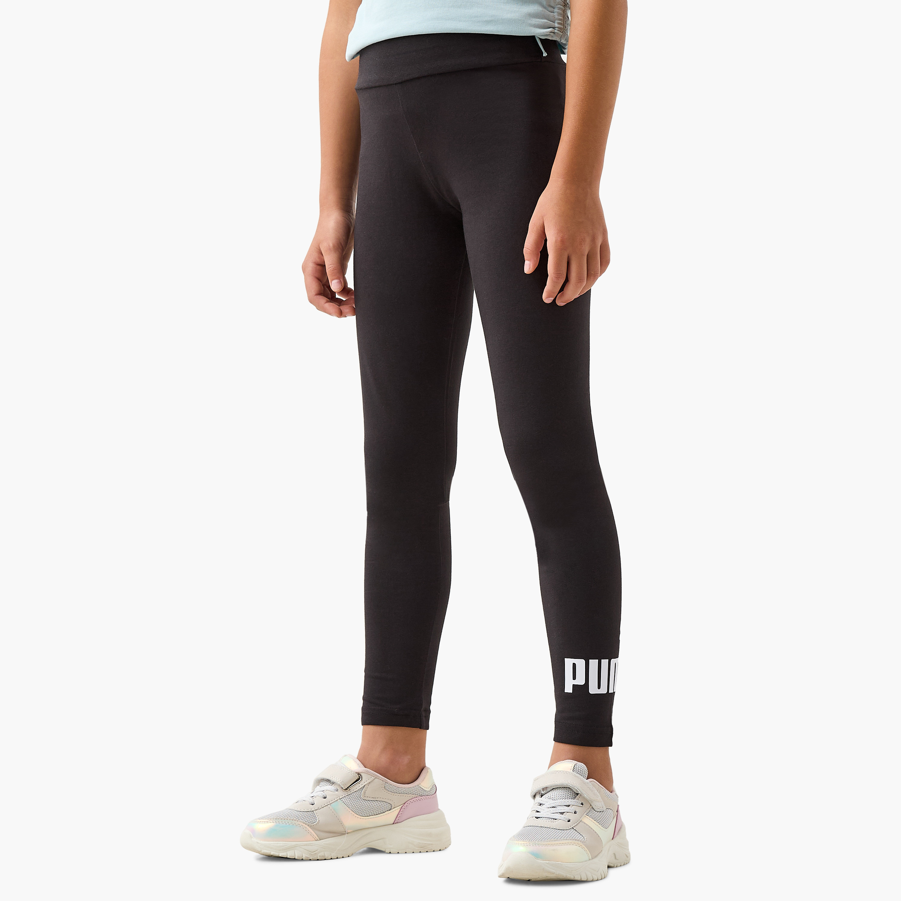 PUMA Logo Print Leggings with Elasticated Waistband-girls-clothing-sportswear-bottoms-leggings-image-1