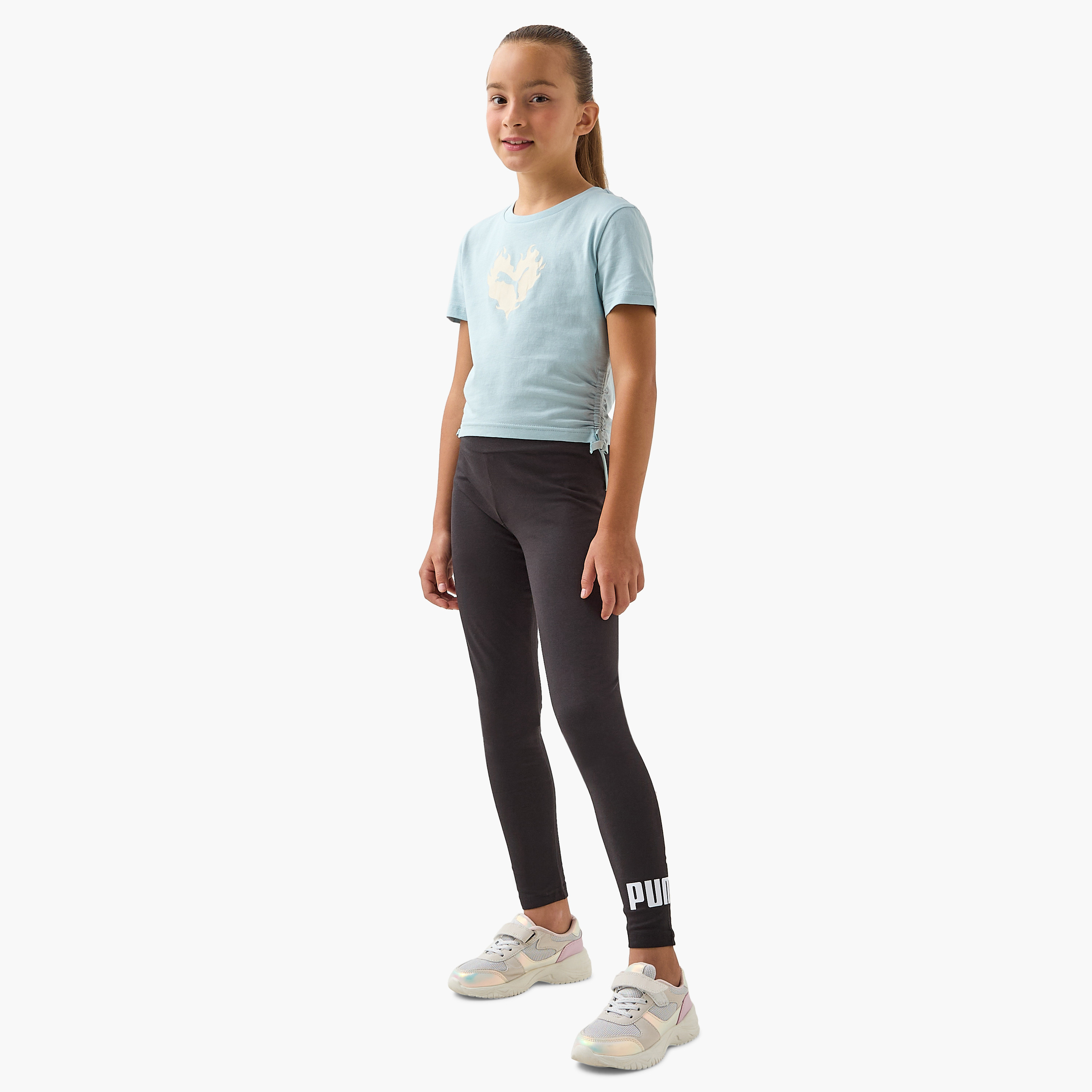 PUMA Logo Print Leggings with Elasticated Waistband-girls-clothing-sportswear-bottoms-leggings-image-2