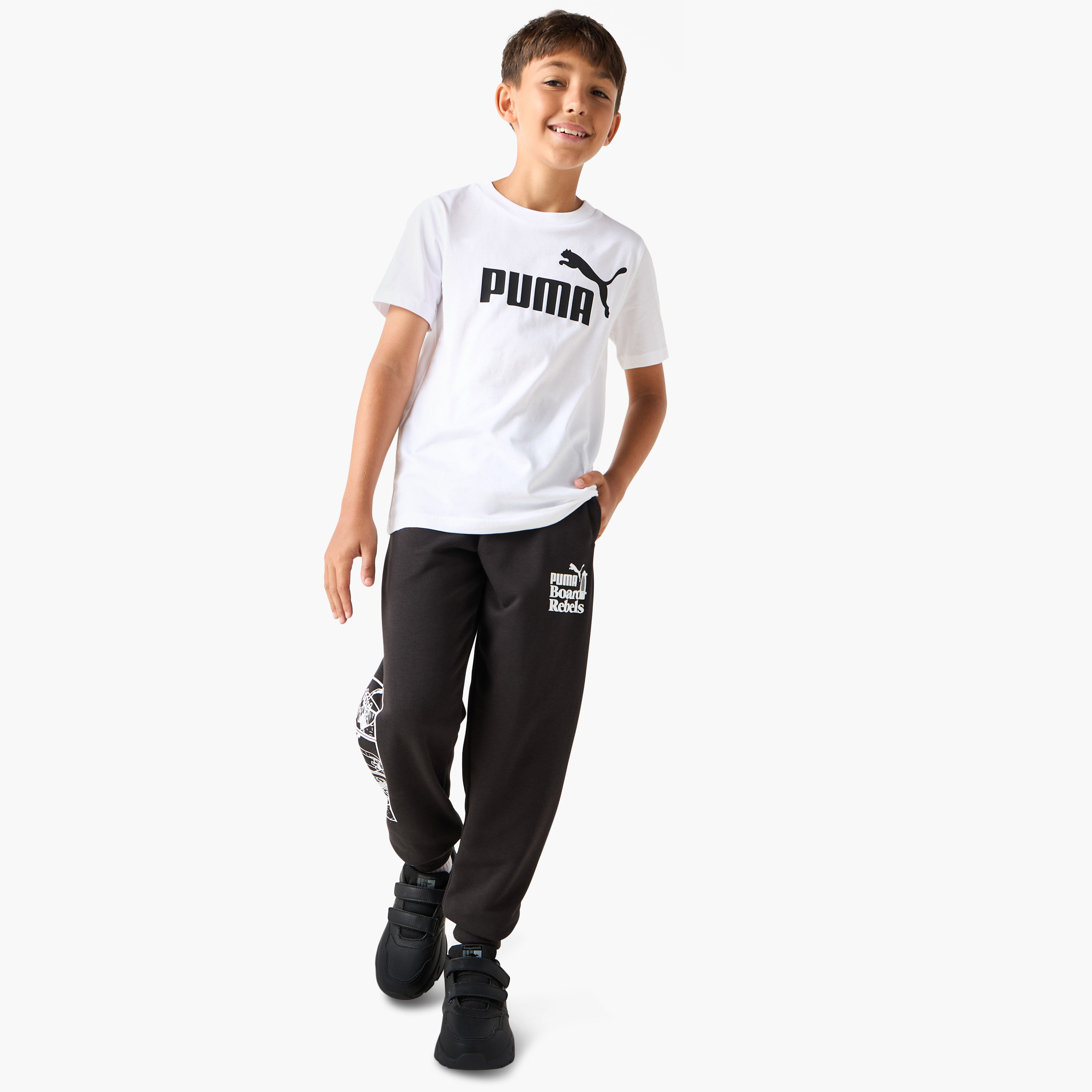 PUMA Logo Print T-shirt with Short Sleeves-sports-boys-clothing-tops-image-2