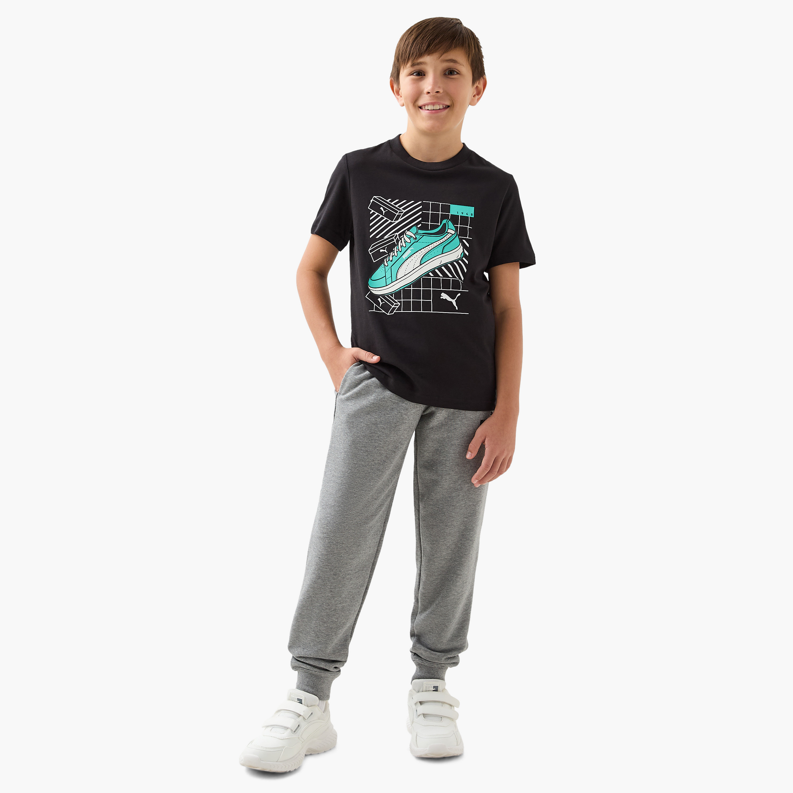PUMA Logo Print Joggers with Elasticated Waistband and Pockets-boys-clothing-sportswear-bottoms-image-2
