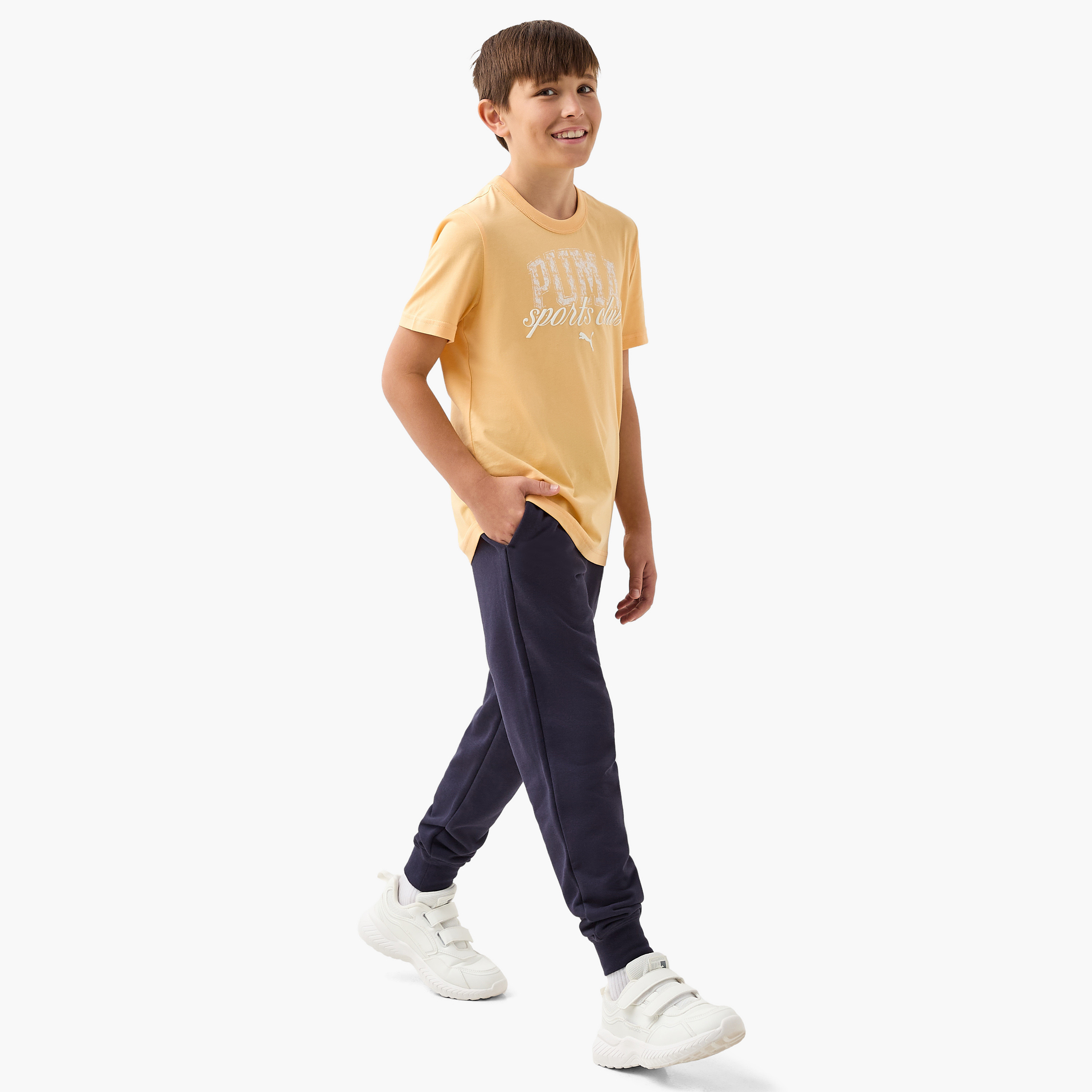 PUMA Logo Print Joggers with Elasticated Waistband and Pockets-boys-clothing-sportswear-bottoms-image-2