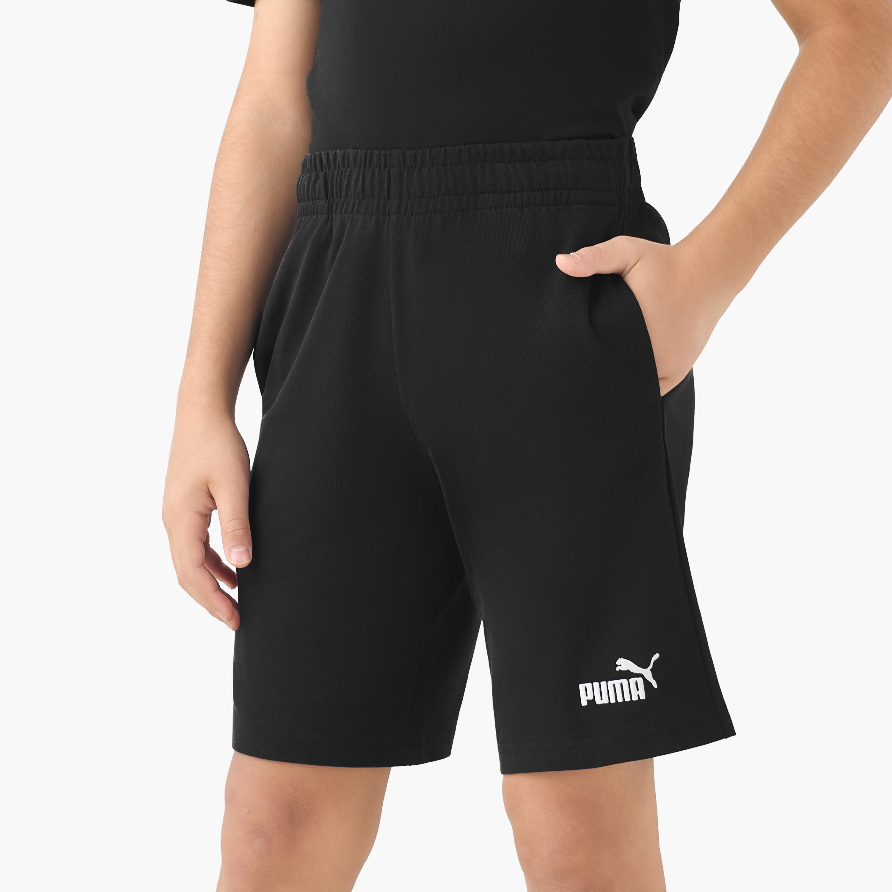 PUMA Knee Length Elasticated Shorts with Logo Print-sports-boys-clothing-bottoms-shorts-image-1
