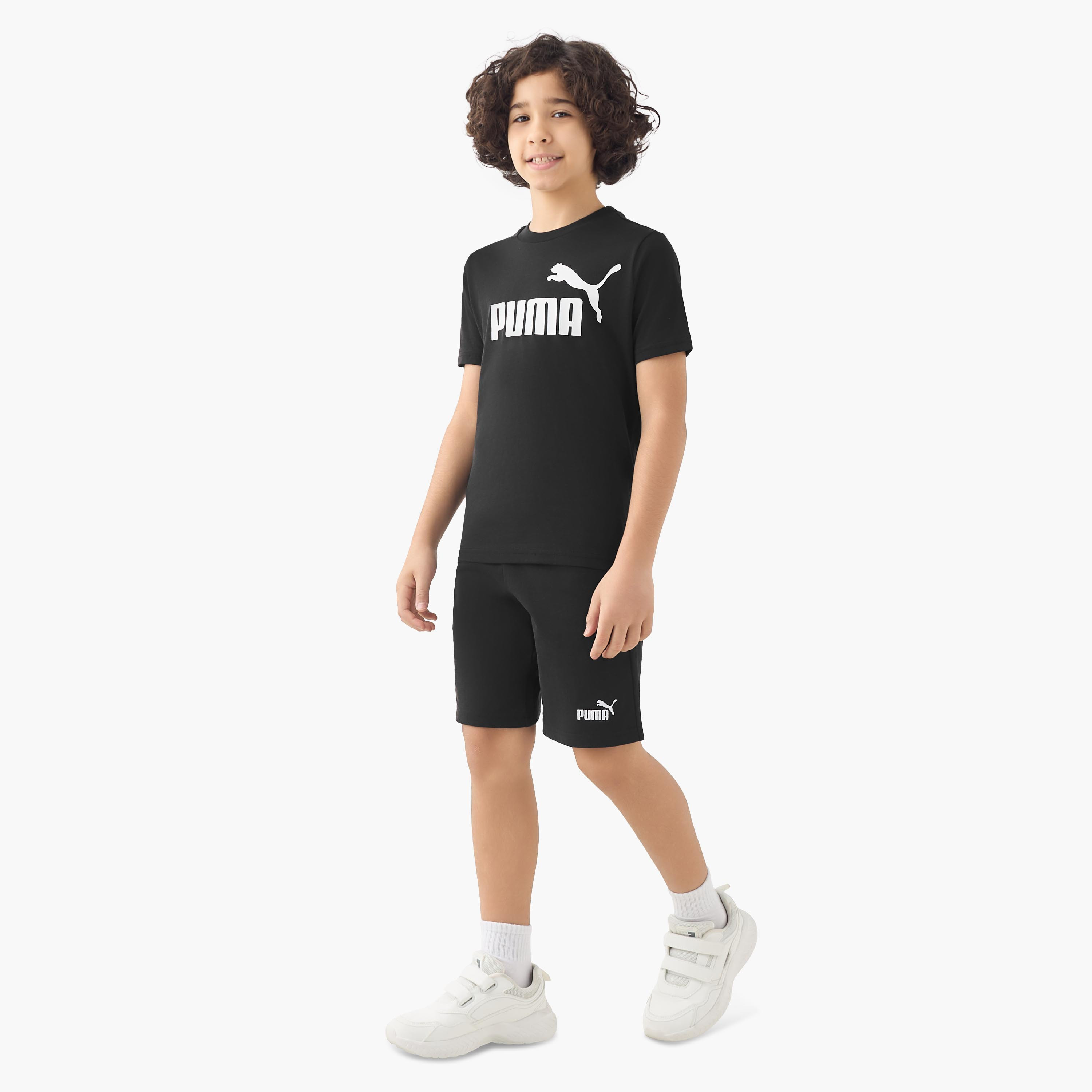 PUMA Knee Length Elasticated Shorts with Logo Print-sports-boys-clothing-bottoms-shorts-image-2