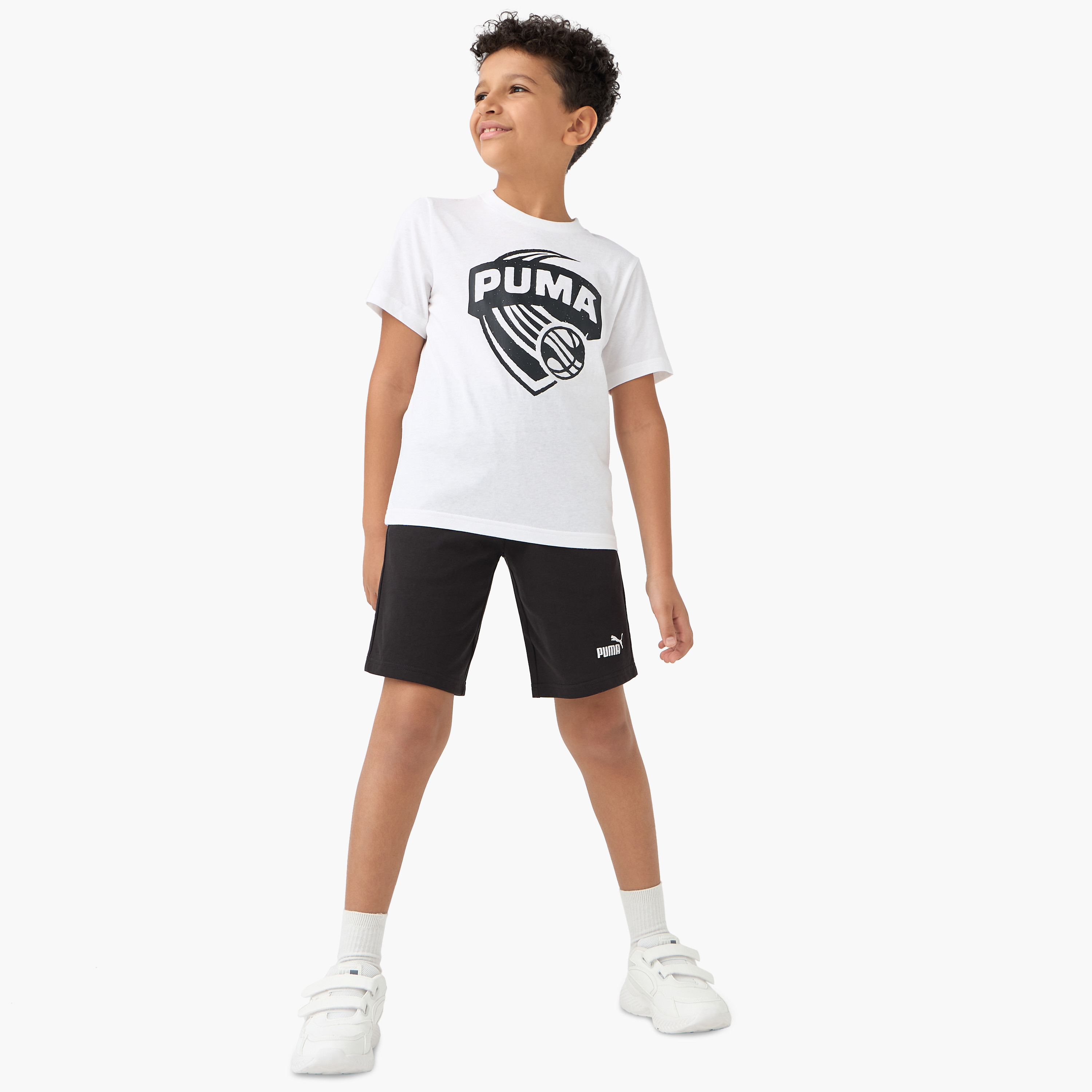 PUMA Logo Detail Shorts with Elasticated Waistband-boys-clothing-sportswear-bottoms-image-2