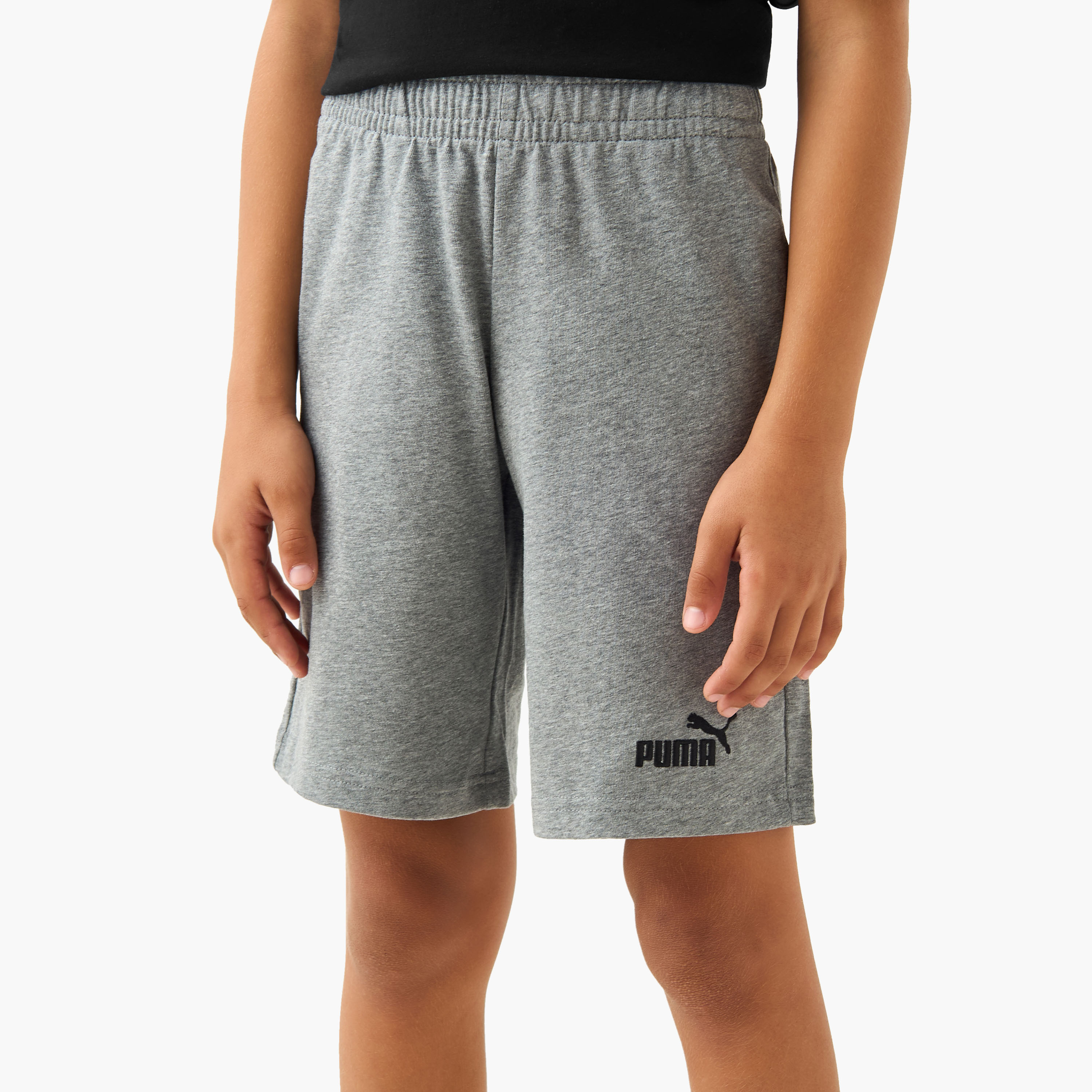 PUMA Knee Length Elasticated Waist Shorts with Logo Embroidery-sports-boys-clothing-bottoms-shorts-image-1