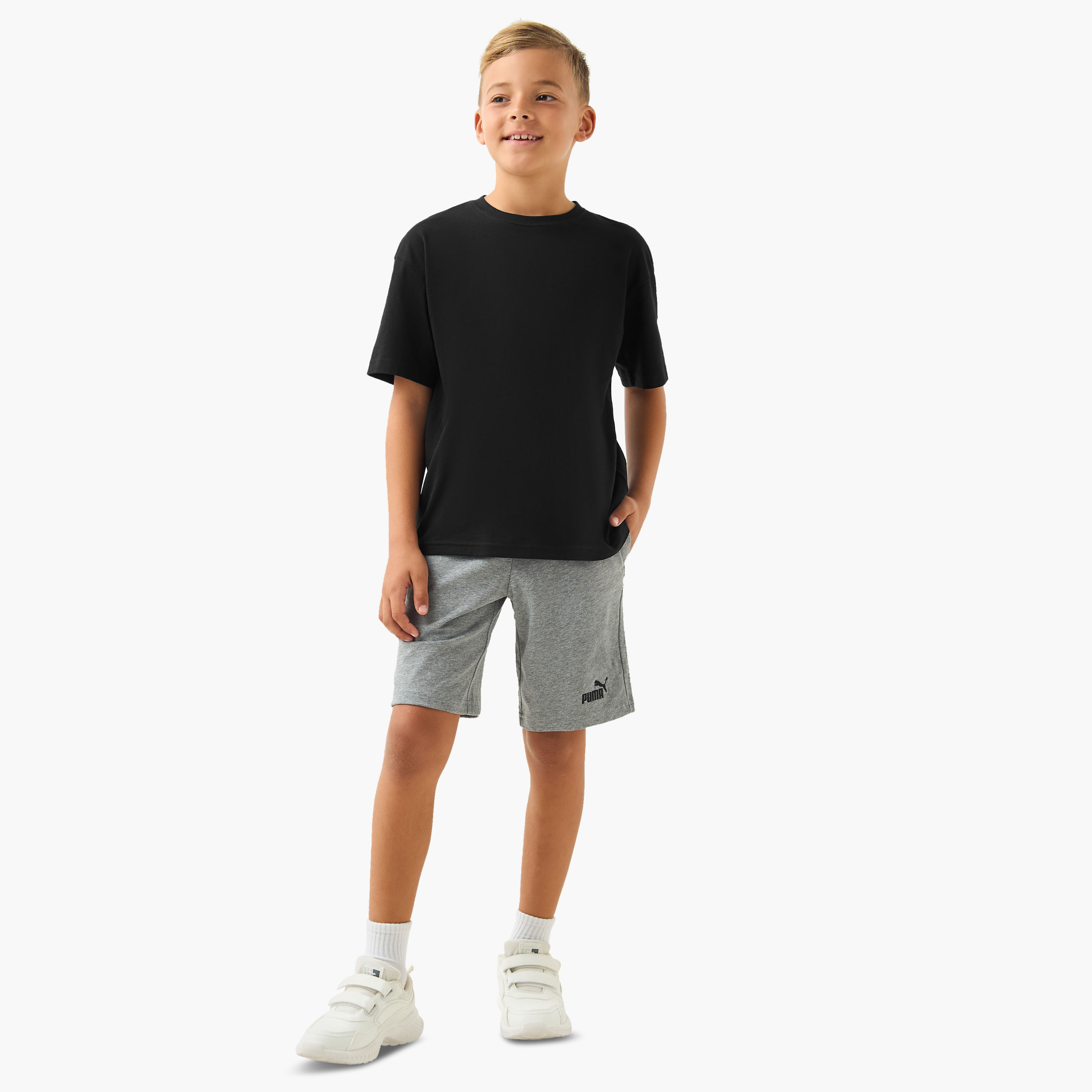 PUMA Knee Length Elasticated Waist Shorts with Logo Embroidery-sports-boys-clothing-bottoms-shorts-image-2