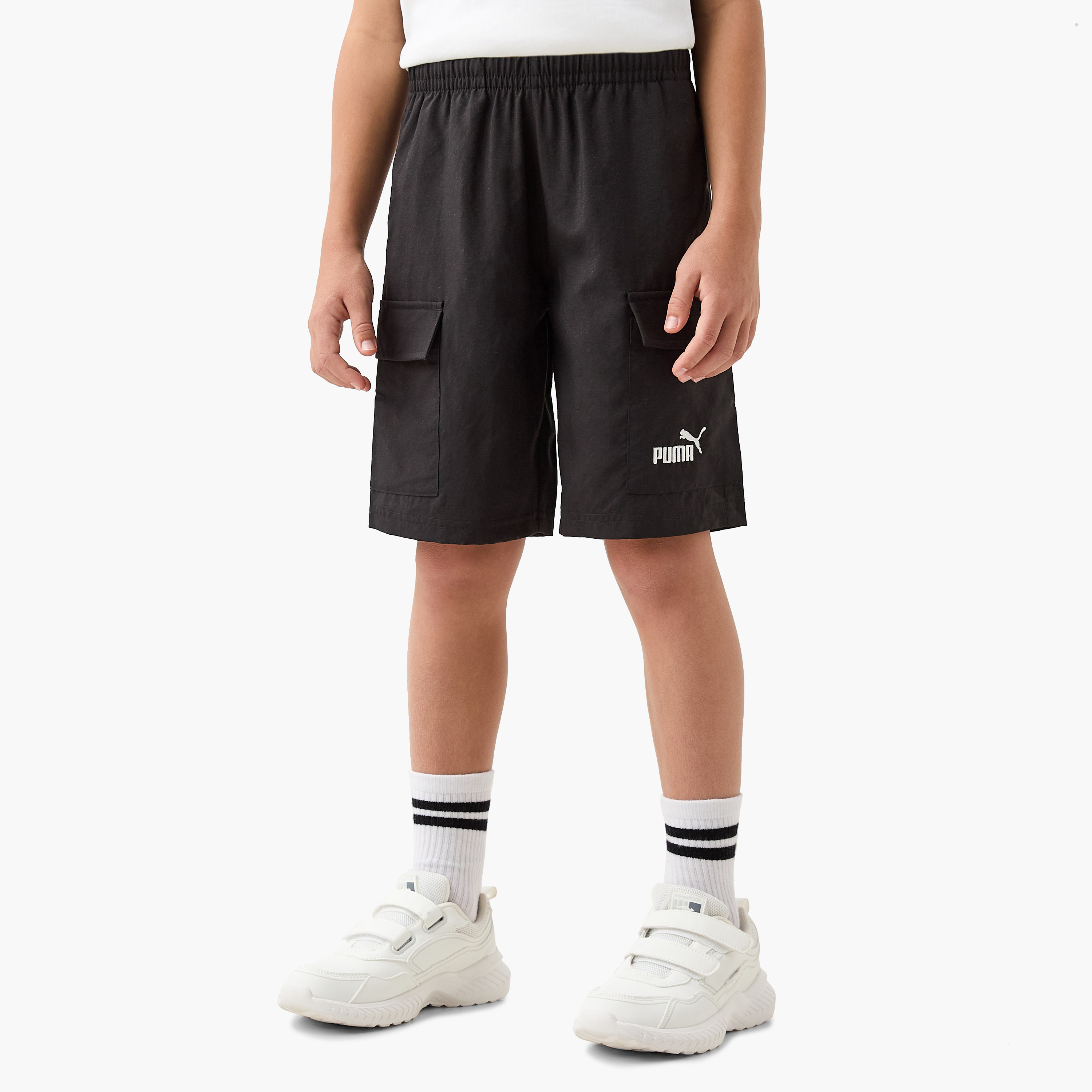 PUMA Logo Print Cargo Shorts with Elasticated Waistband and Pockets-sports-boys-clothing-bottoms-shorts-image-1