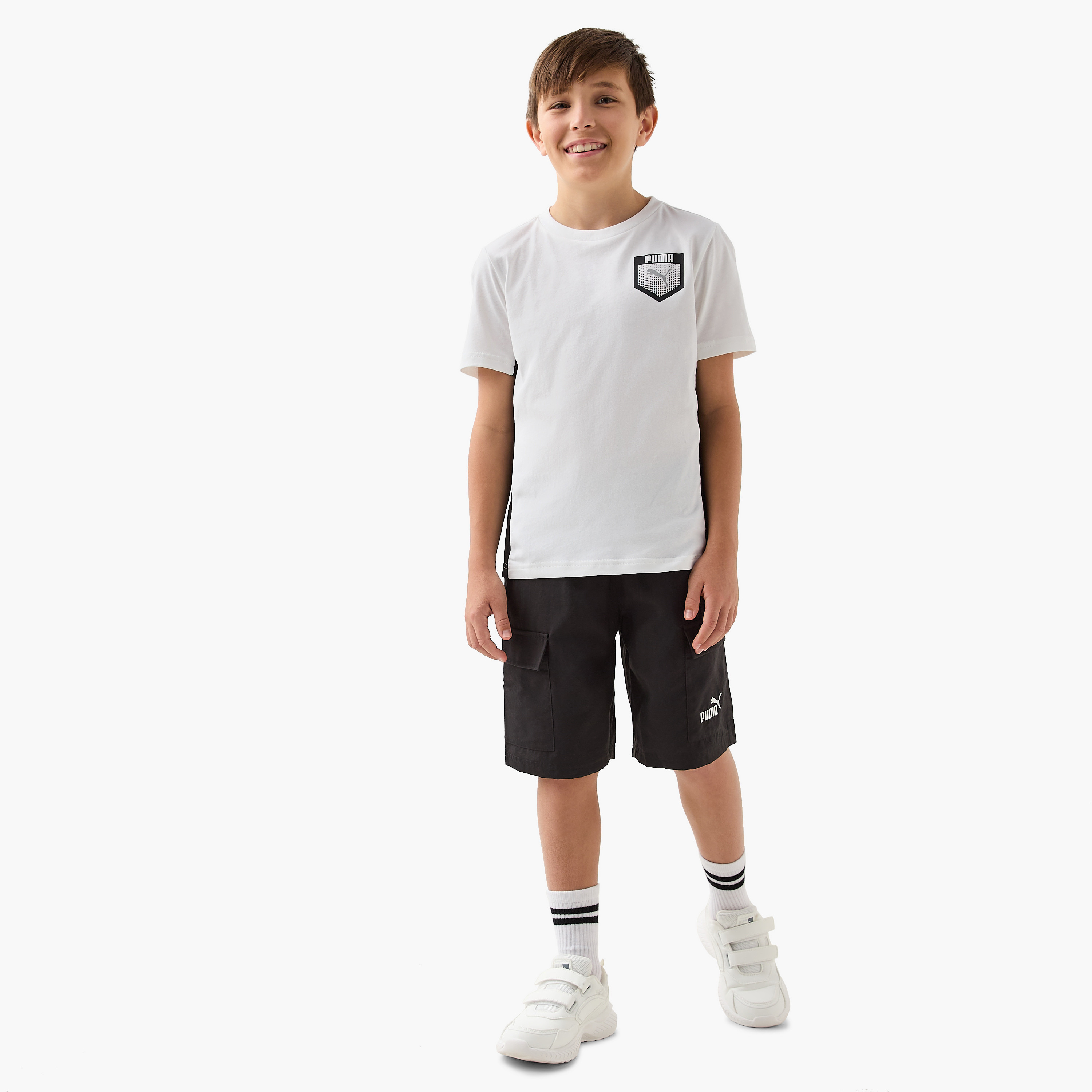 PUMA Logo Print Cargo Shorts with Elasticated Waistband and Pockets-sports-boys-clothing-bottoms-shorts-image-2