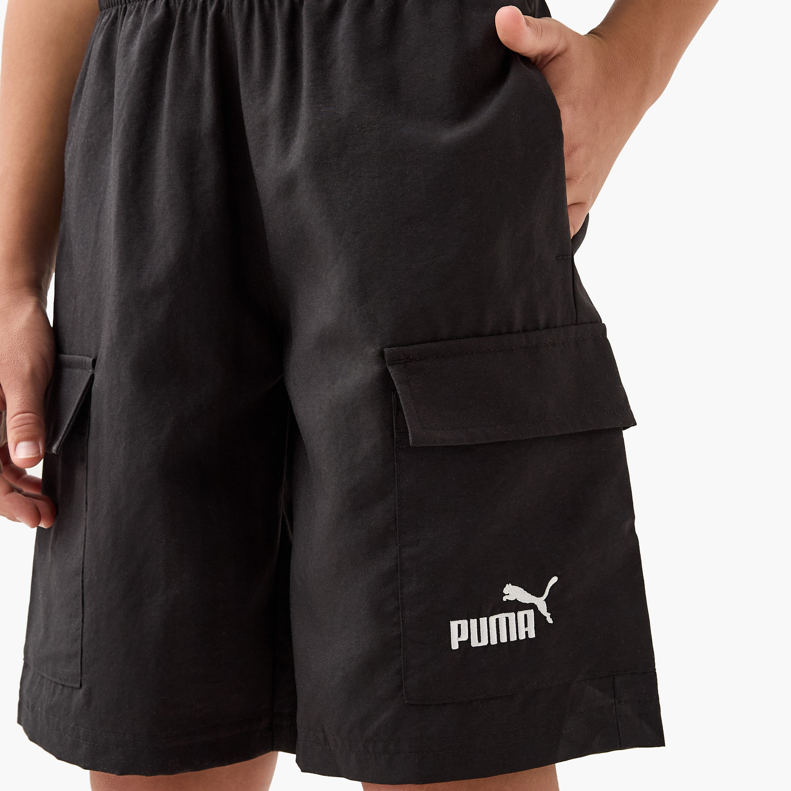 PUMA Logo Print Cargo Shorts with Elasticated Waistband and Pockets-sports-boys-clothing-bottoms-shorts-image-4