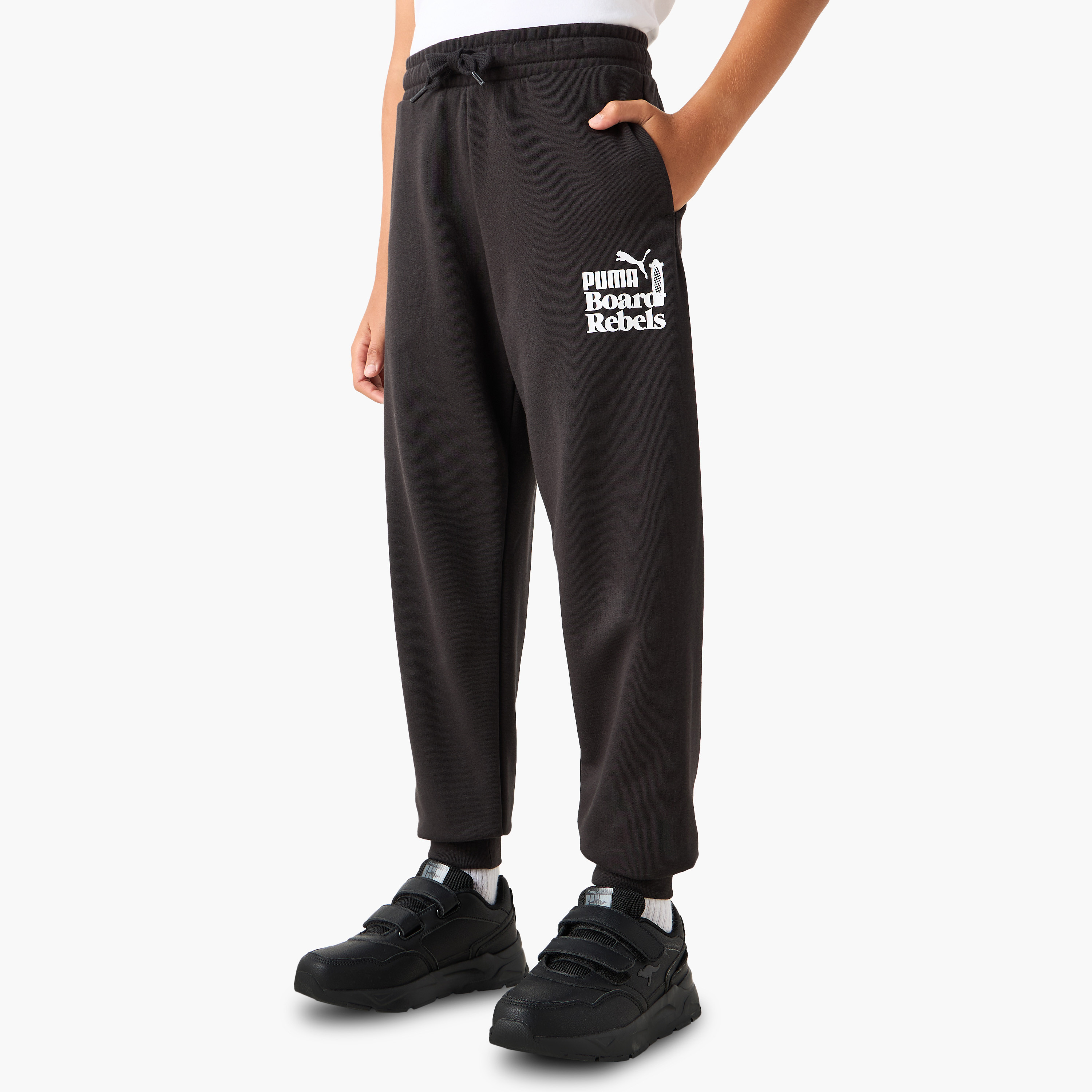 PUMA Logo Print Joggers with Elasticated Waistband and Pockets-boys-clothing-sportswear-bottoms-image-1