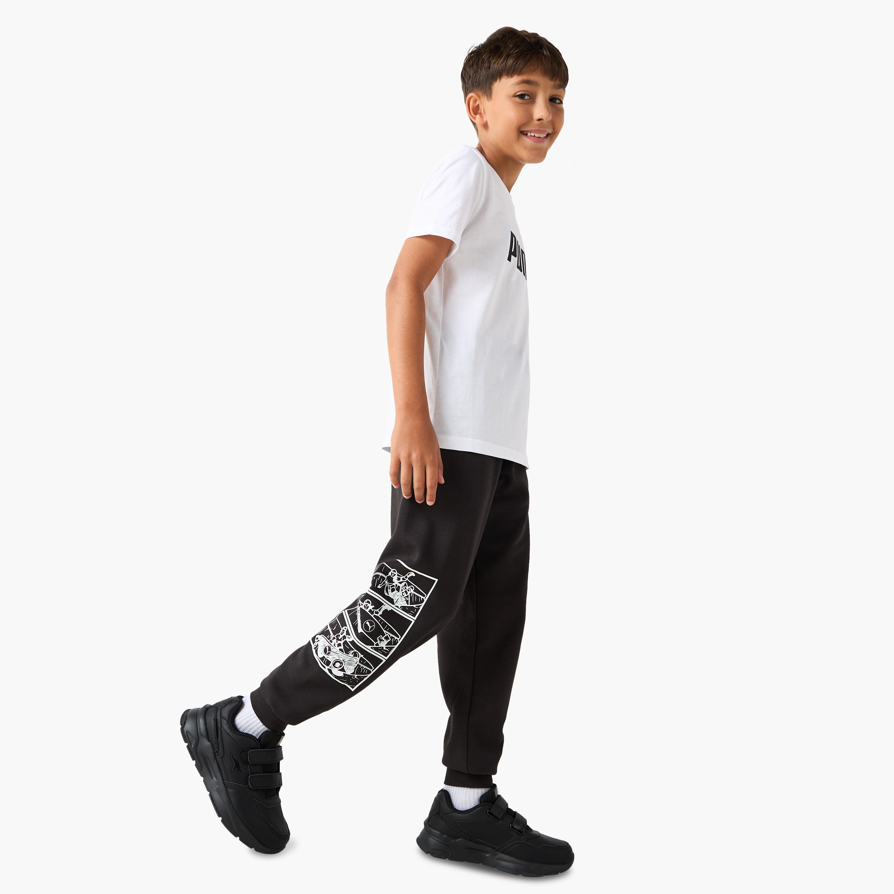 PUMA Logo Print Joggers with Elasticated Waistband and Pockets-boys-clothing-sportswear-bottoms-image-2