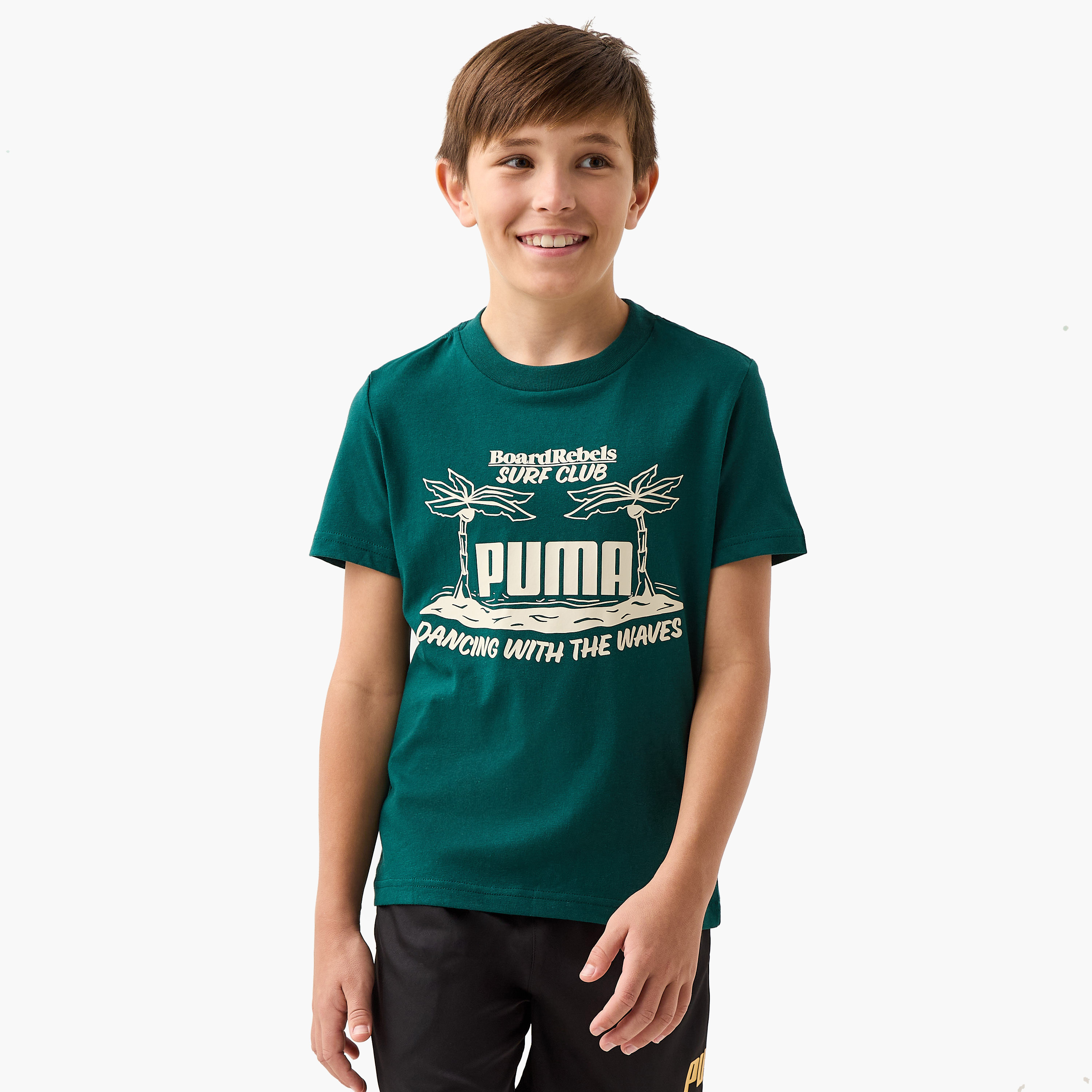 PUMA Logo Print T-shirt with Short Sleeves-sports-boys-clothing-tops-image-1