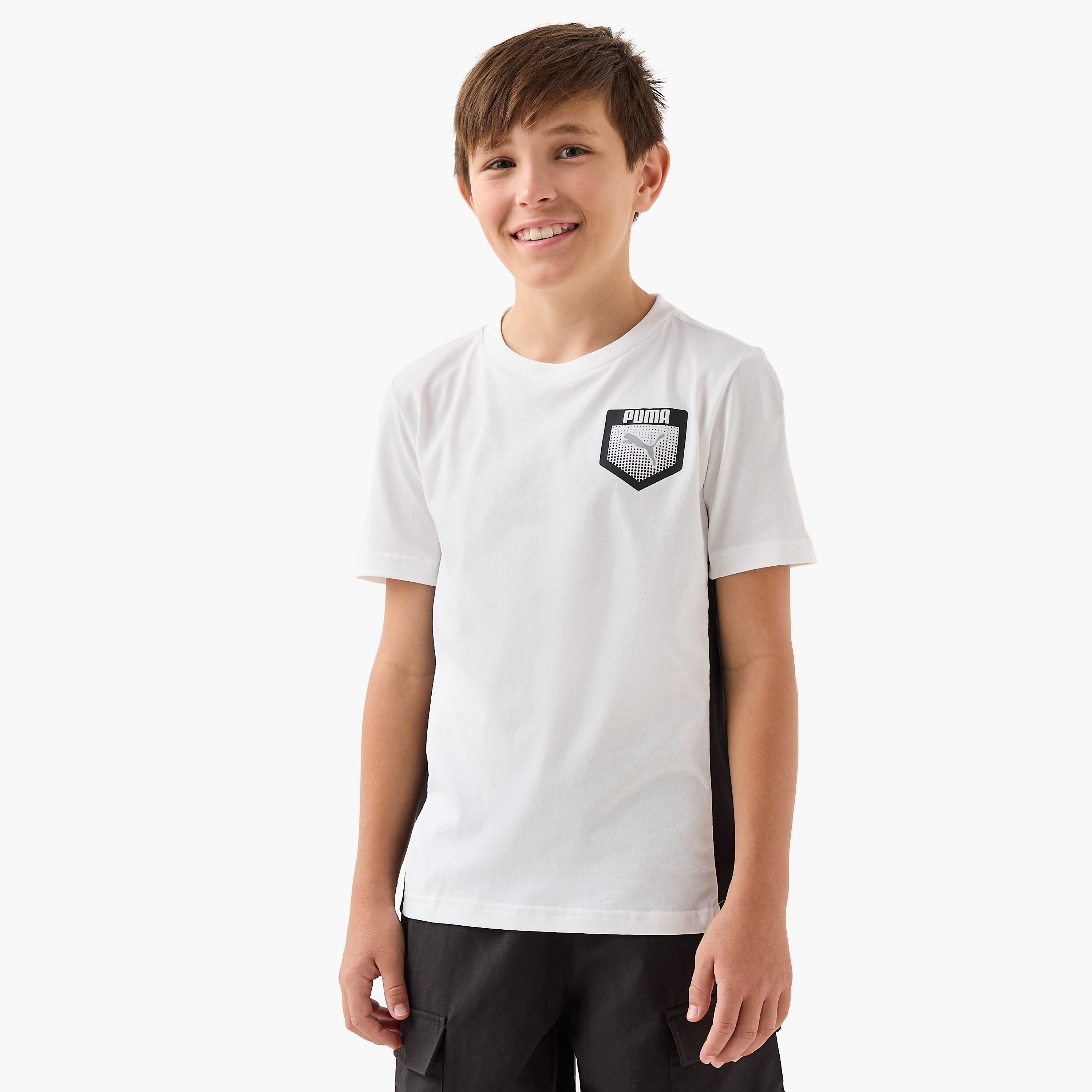 PUMA Logo Print T-shirt with Short Sleeves-boys-clothing-sportswear-tops-image-1