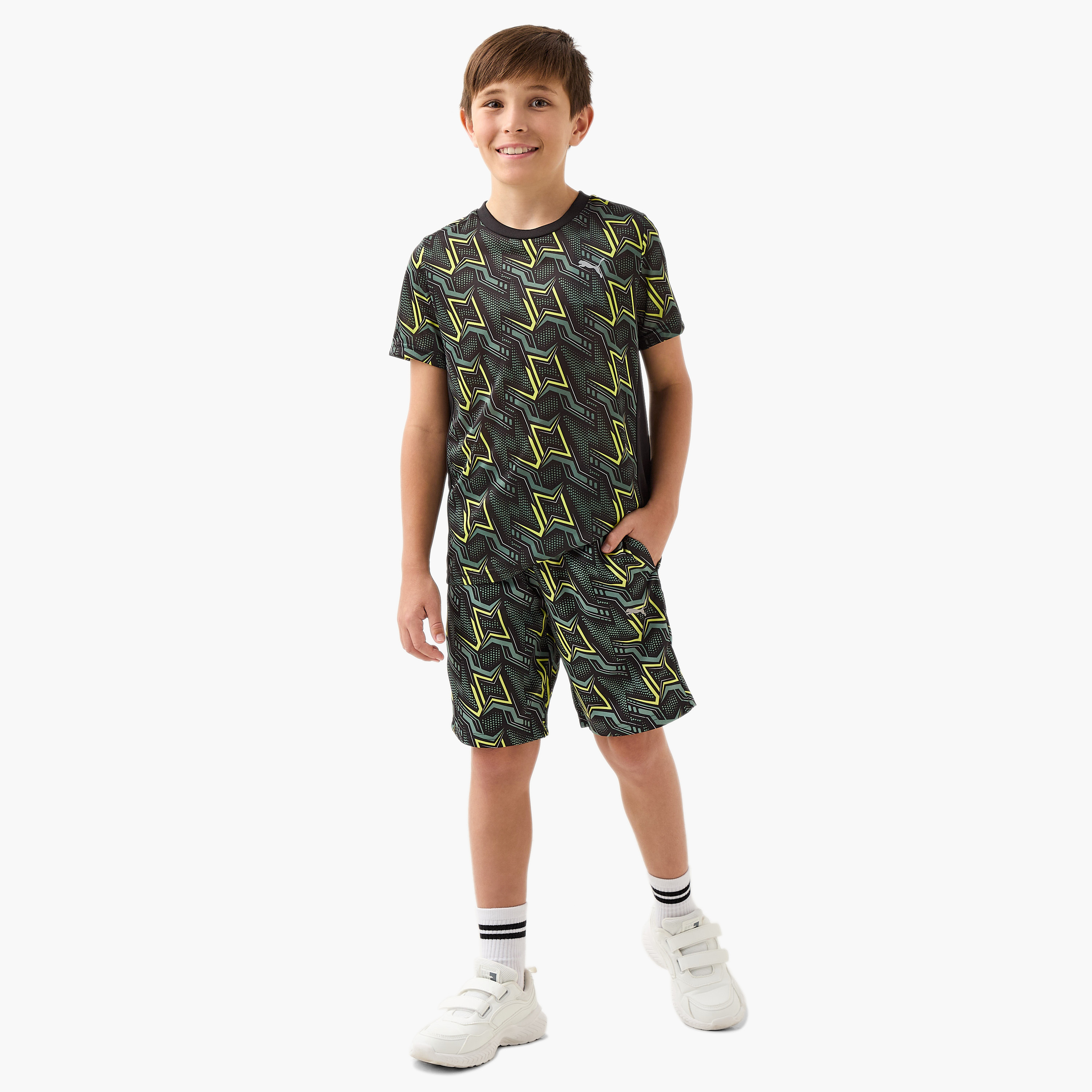 PUMA All-Over Print Shorts with Pockets and Elasticated Waistband-boys-clothing-sportswear-bottoms-image-2