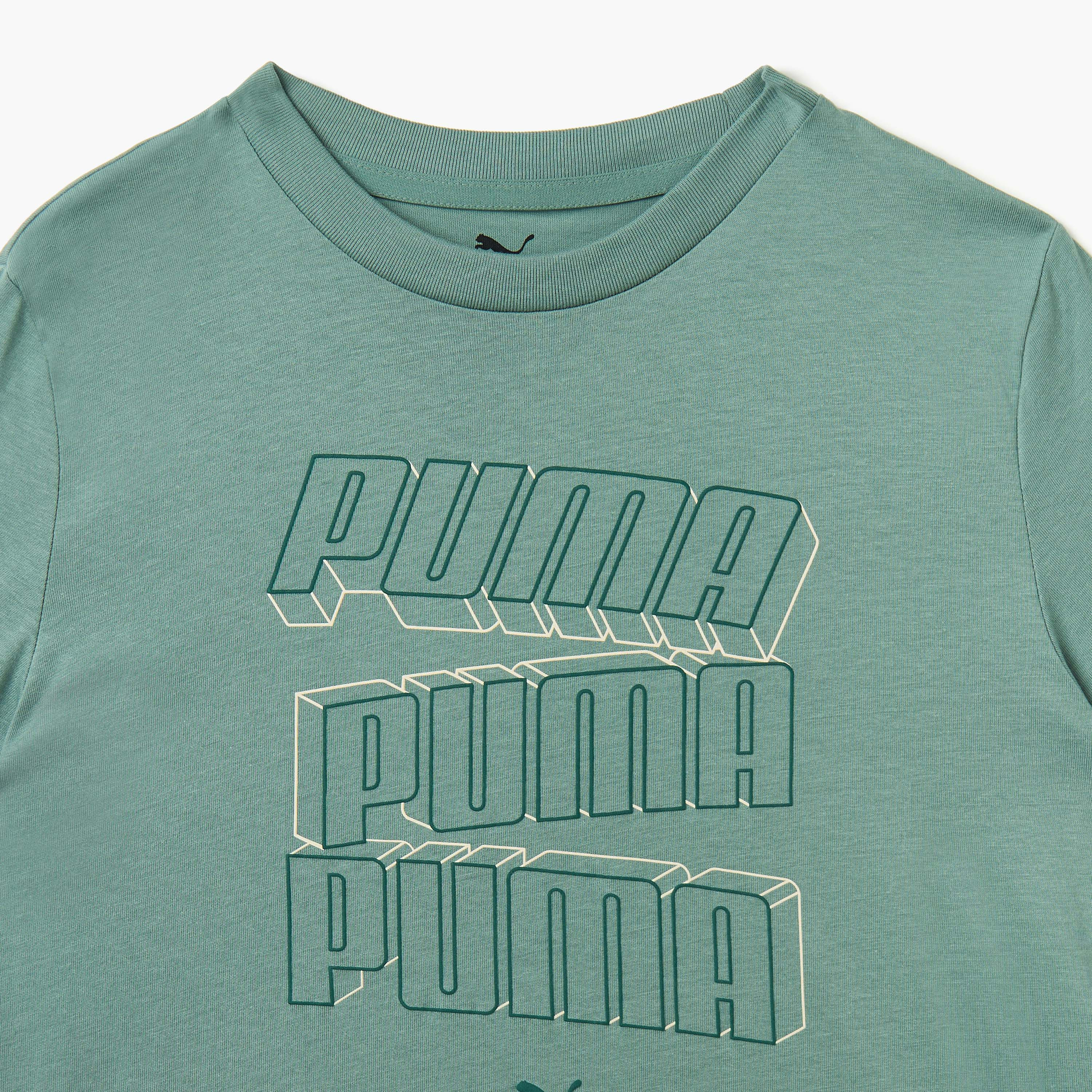 PUMA Logo Print T-shirt with Round Neck and Short Sleeves-boys-clothing-sportswear-tops-image-3