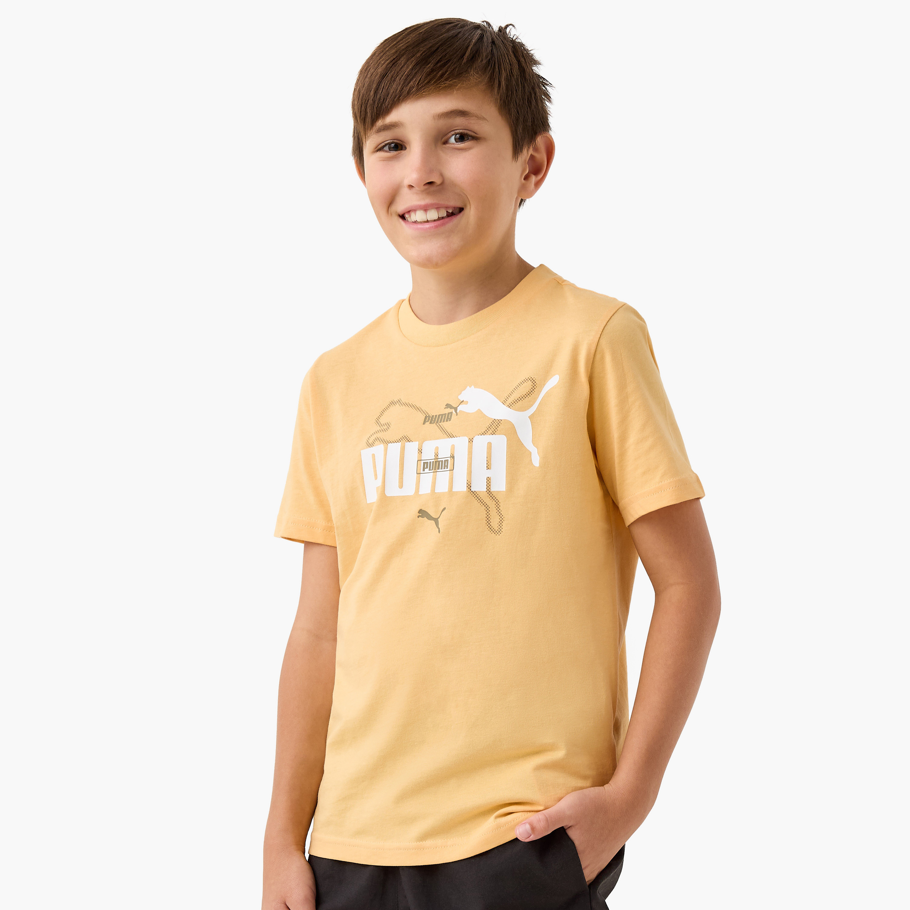 PUMA Logo Print T-shirt with Short Sleeves-boys-clothing-sportswear-tops-image-1