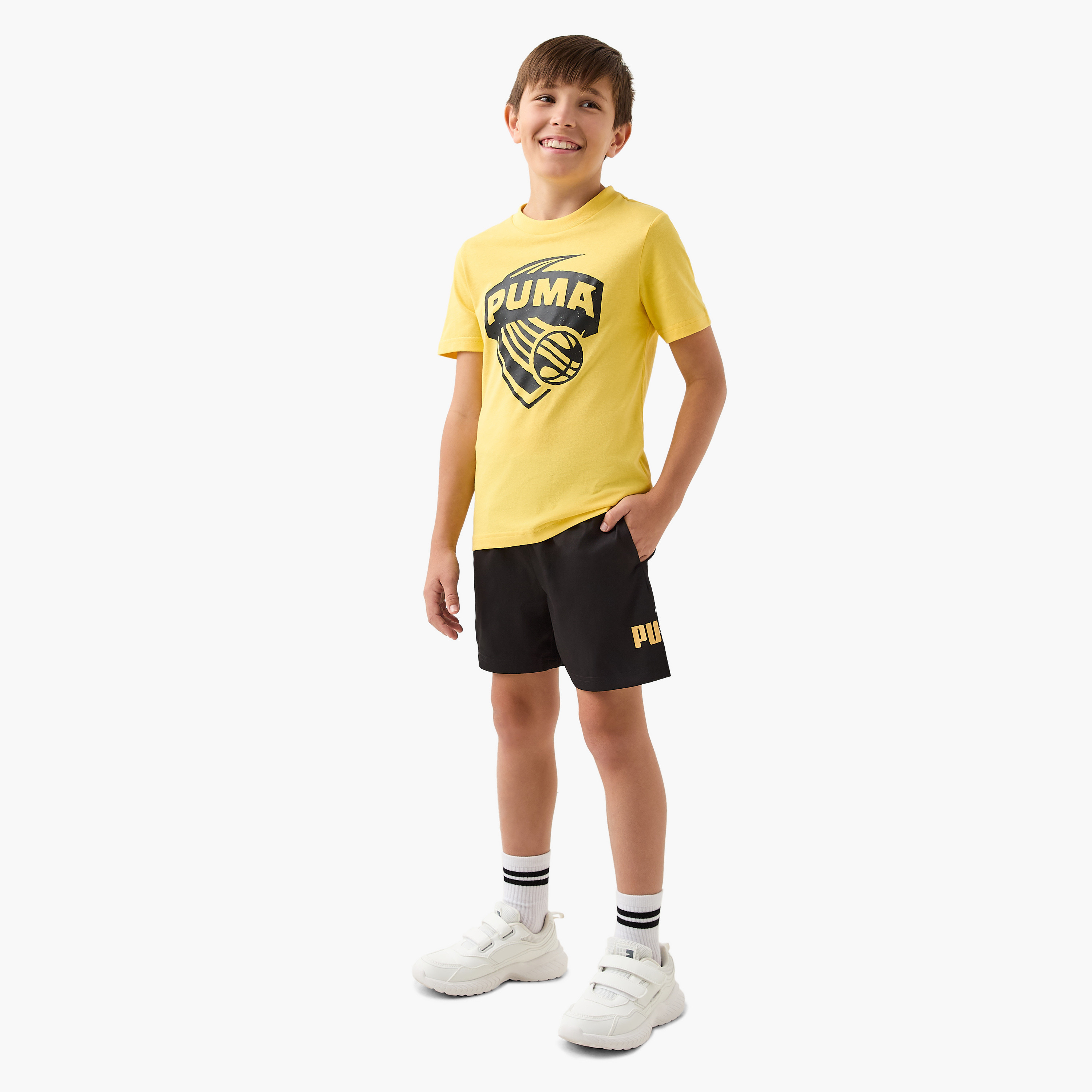 PUMA Logo Print Shorts with Pockets and Elasticated Waistband-sports-boys-clothing-bottoms-shorts-image-2