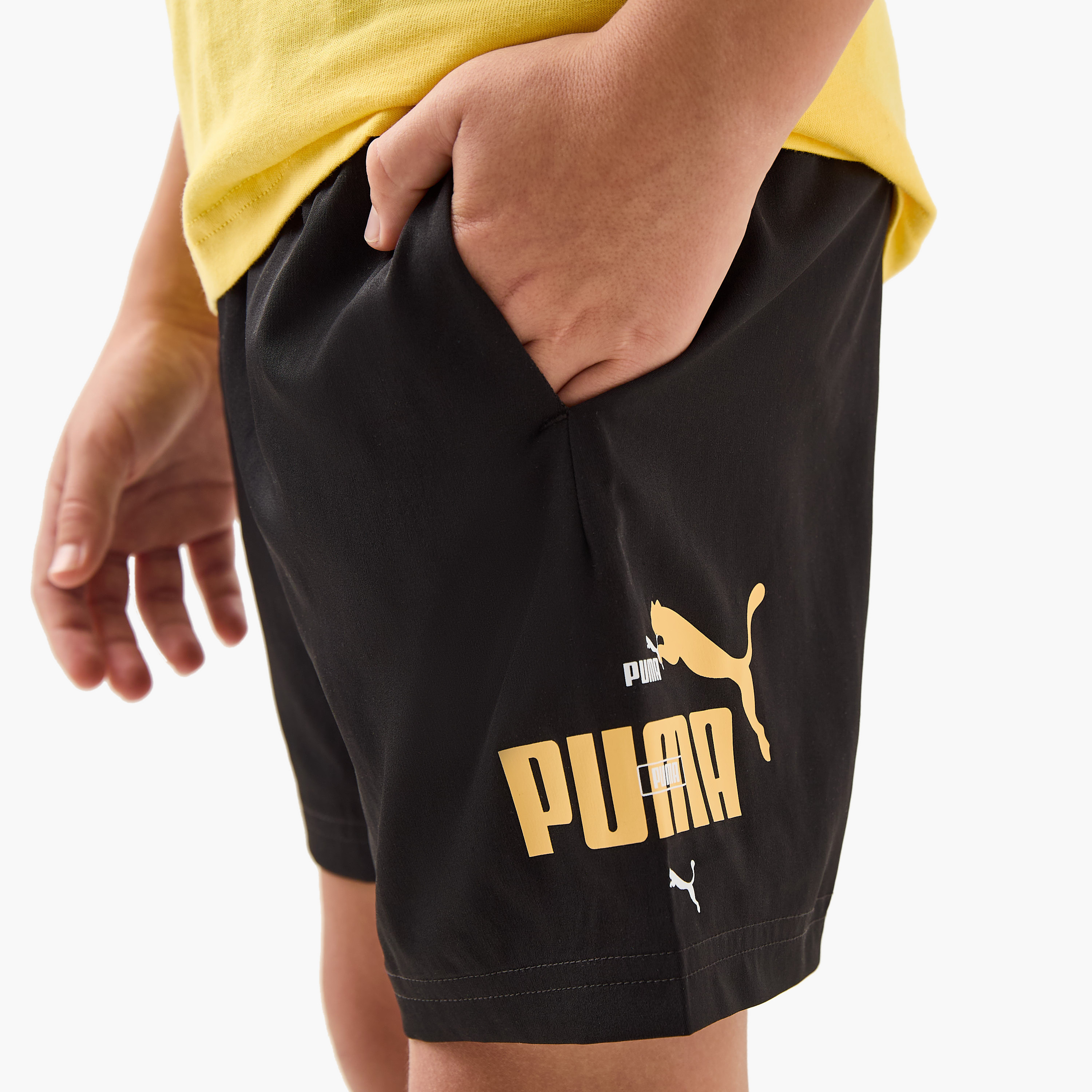 PUMA Logo Print Shorts with Pockets and Elasticated Waistband-sports-boys-clothing-bottoms-shorts-image-4