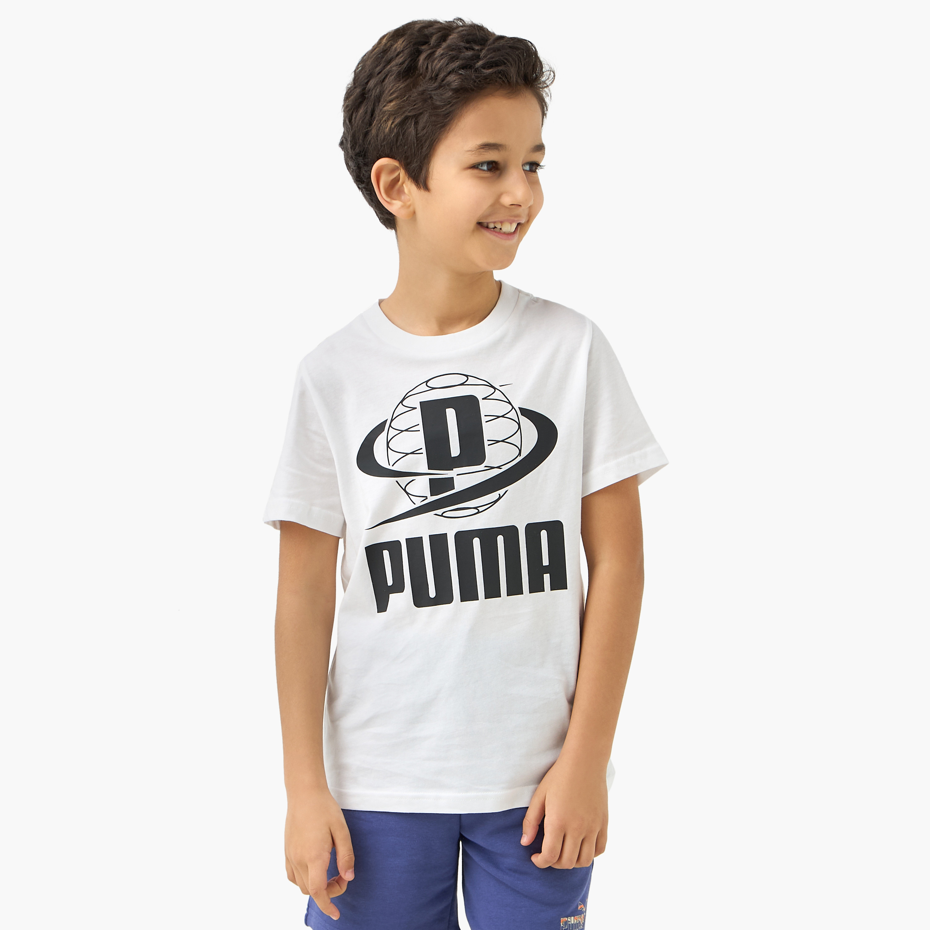 PUMA Logo Print T-shirt with Short Sleeves-boys-clothing-sportswear-tops-image-1