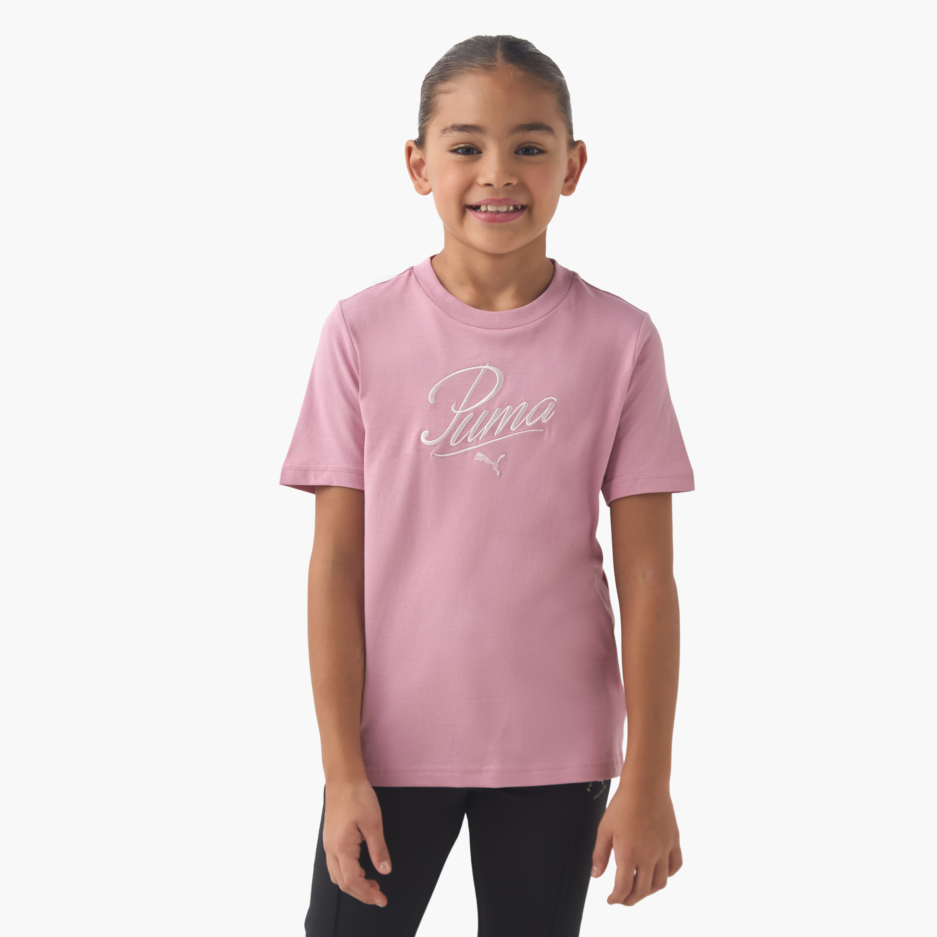 PUMA Girls Crew Neck T-shirt with Logo Embroidery - Cotton - Short Sleeves-sports-girls-clothing-tops-image-1
