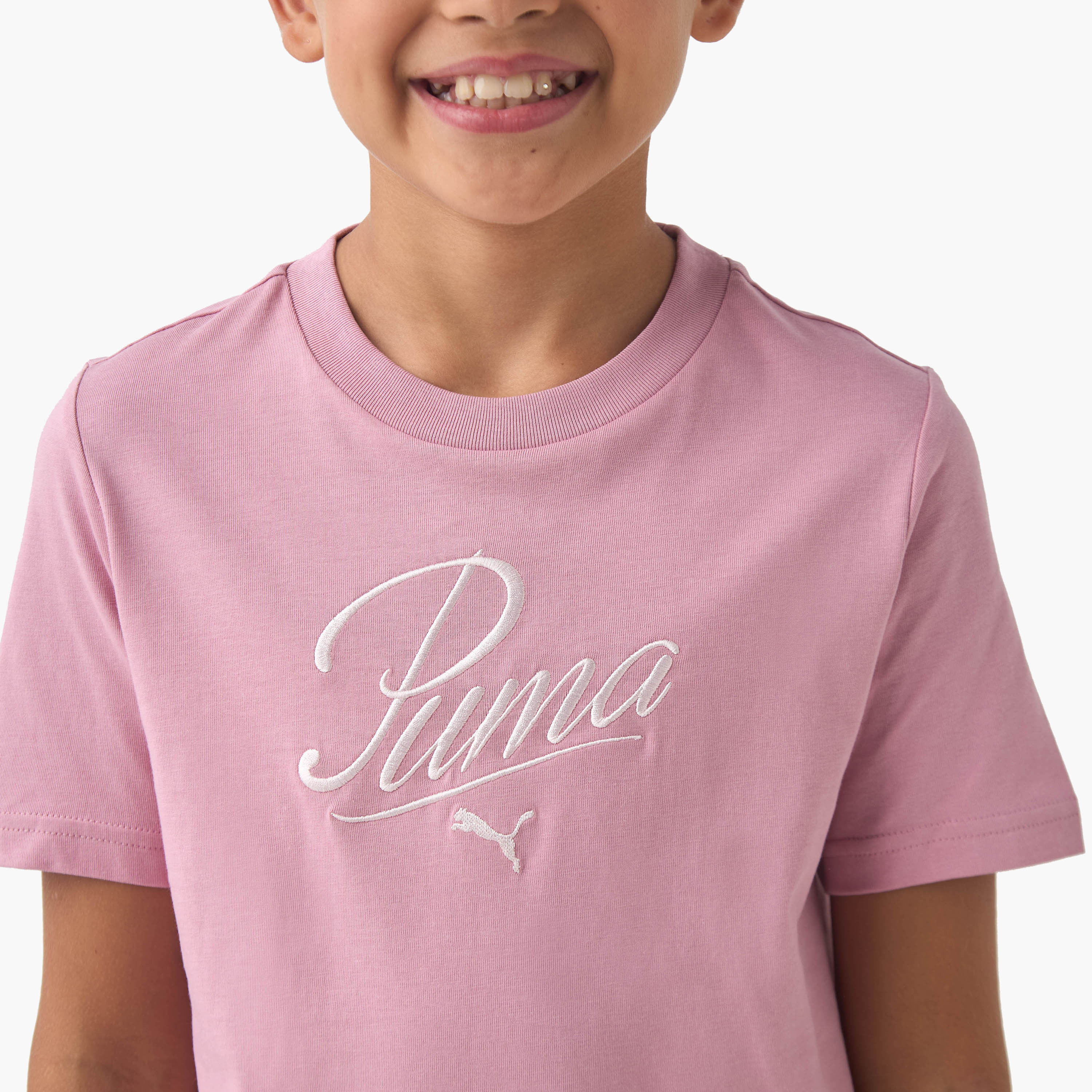 PUMA Girls Crew Neck T-shirt with Logo Embroidery - Cotton - Short Sleeves-sports-girls-clothing-tops-image-4