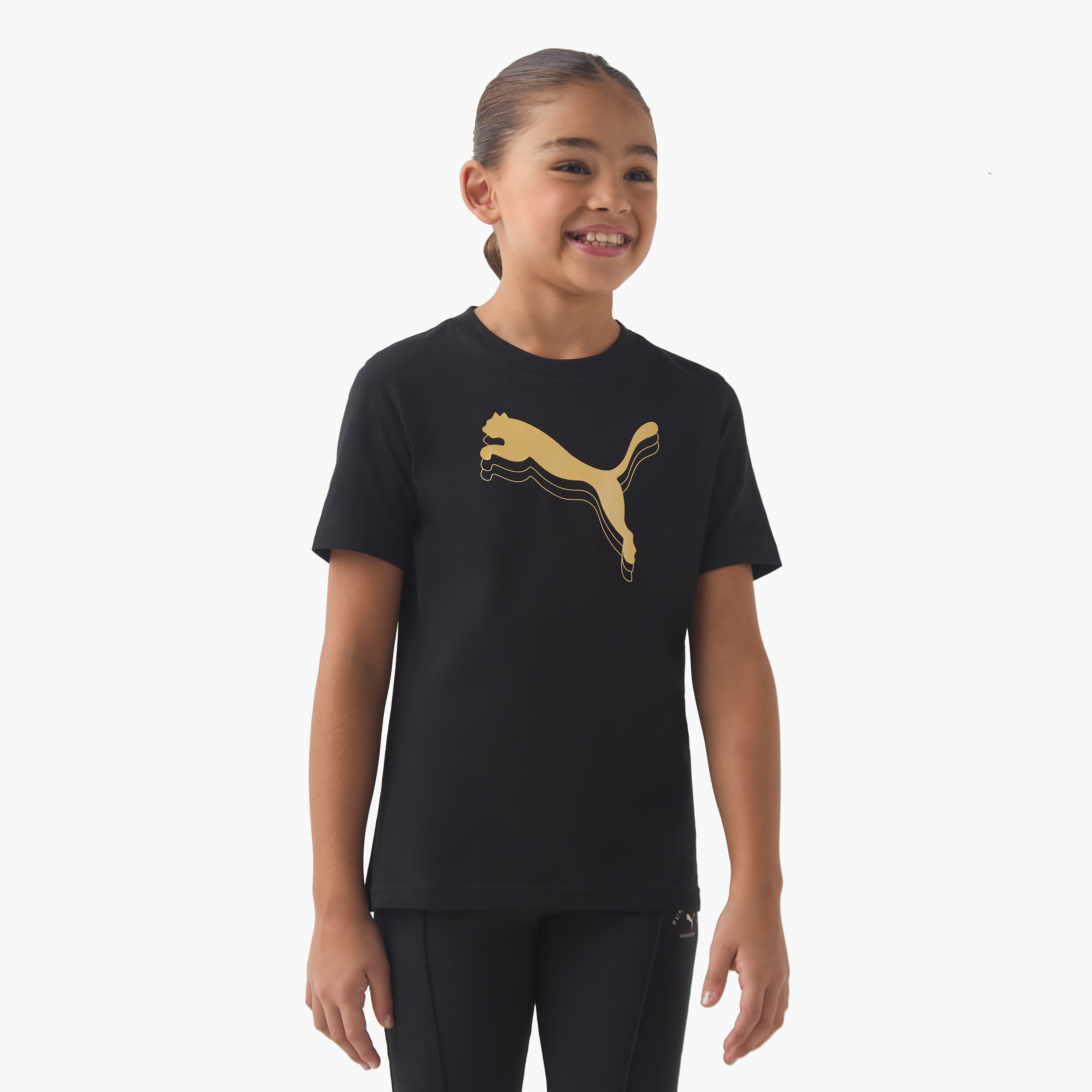 PUMA Girls Crew Neck T-shirt with Logo Print - Cotton - Short Sleeve-girls-clothing-tshirts-image-1
