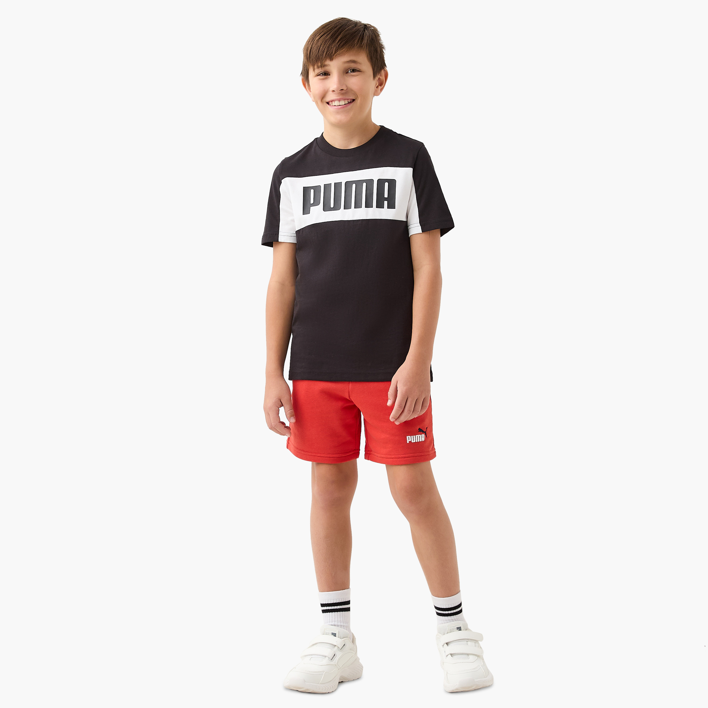 PUMA Logo Print Crew Neck T-shirt with Short Sleeves-boys-clothing-sportswear-tops-image-2