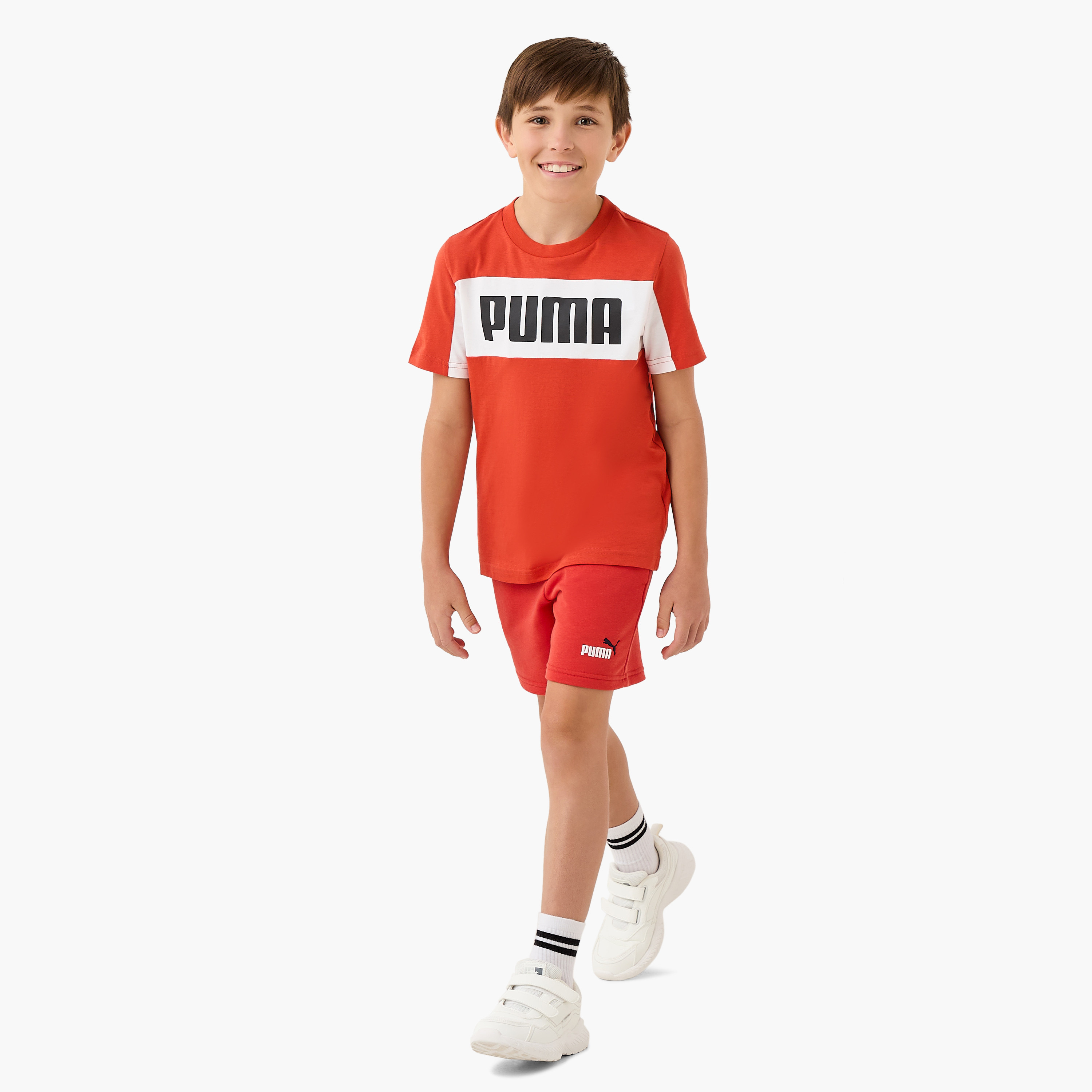 PUMA Logo Print Crew Neck T-shirt with Short Sleeves-boys-clothing-sportswear-tops-image-2