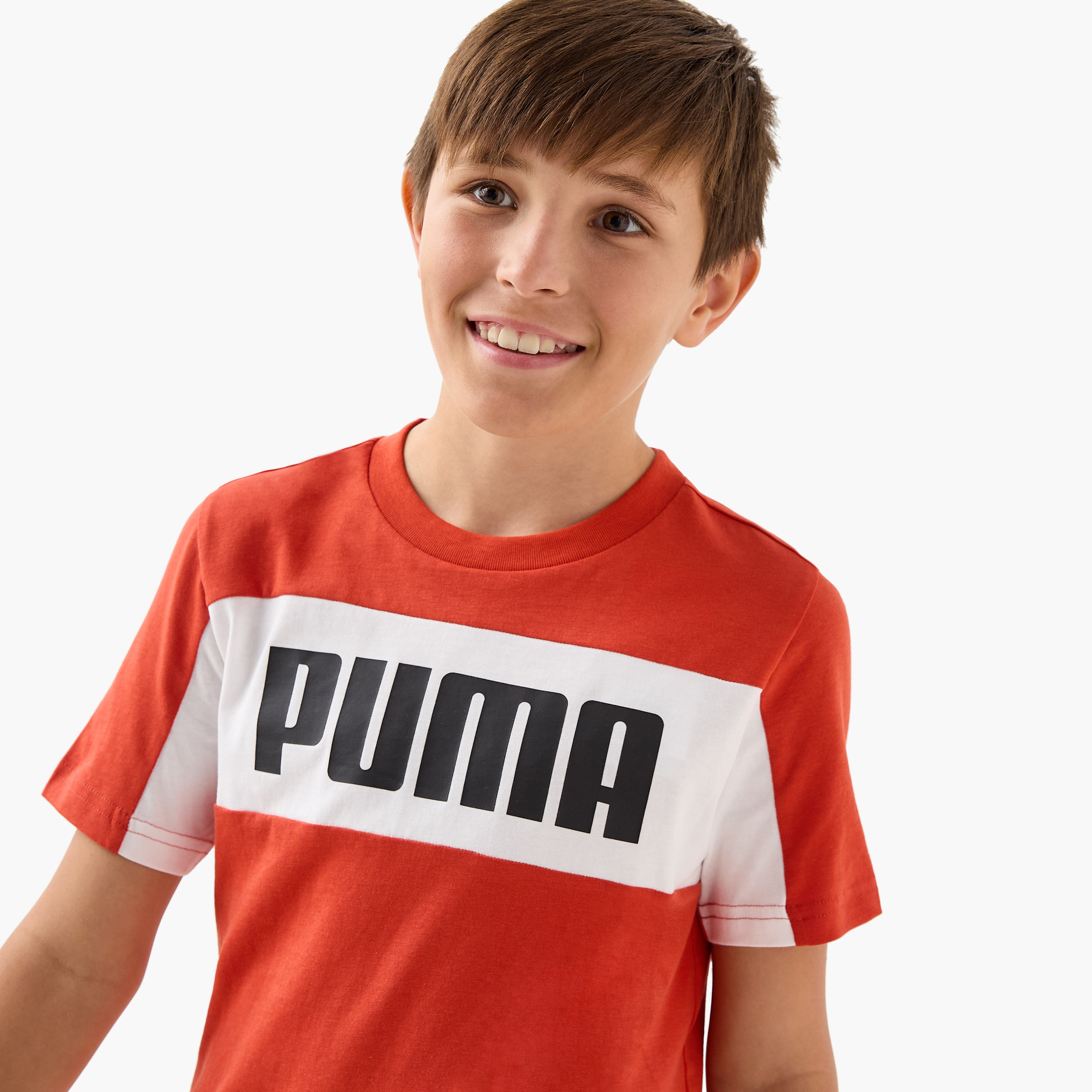 PUMA Logo Print Crew Neck T-shirt with Short Sleeves-boys-clothing-sportswear-tops-image-4