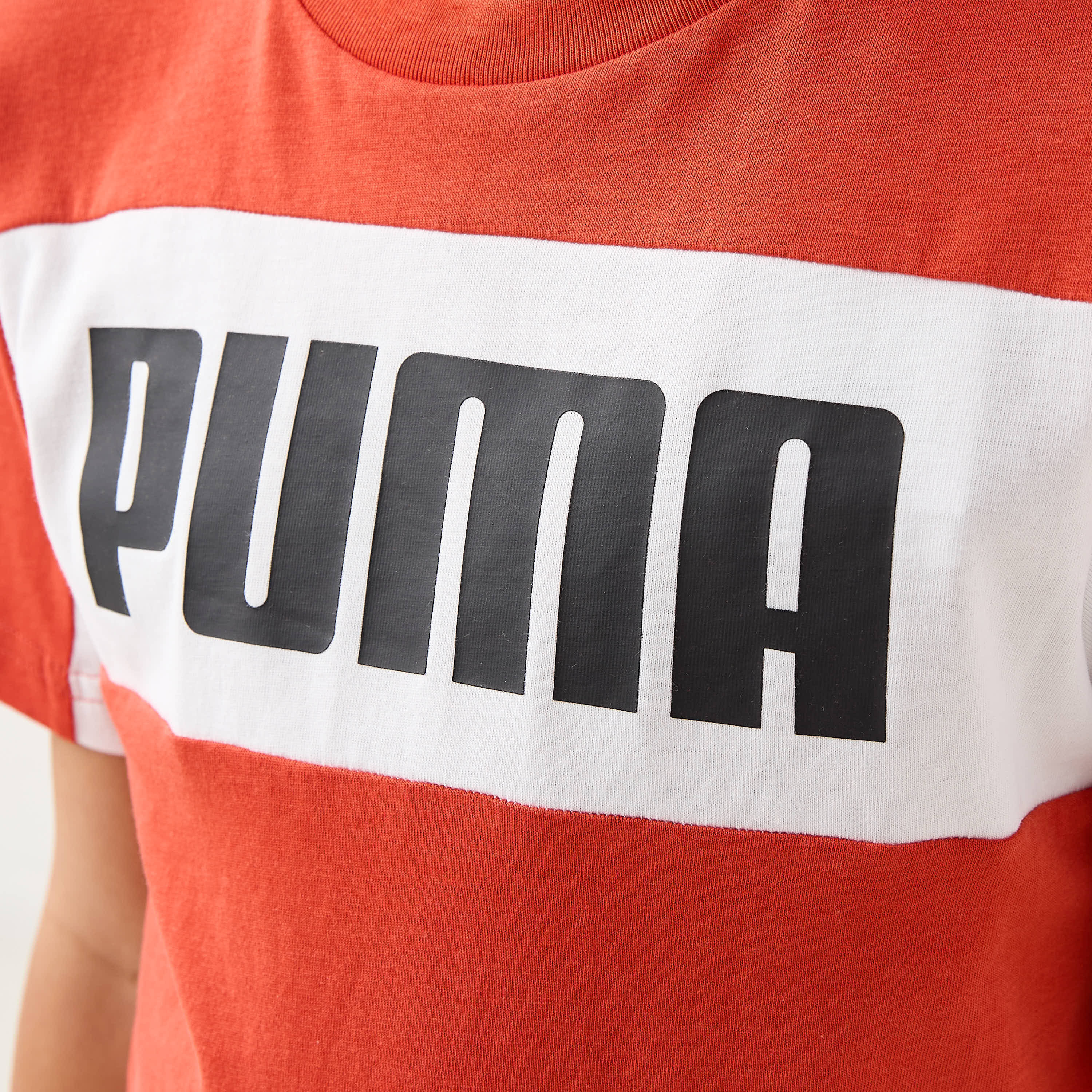 PUMA Logo Print Crew Neck T-shirt with Short Sleeves-boys-clothing-sportswear-tops-image-5