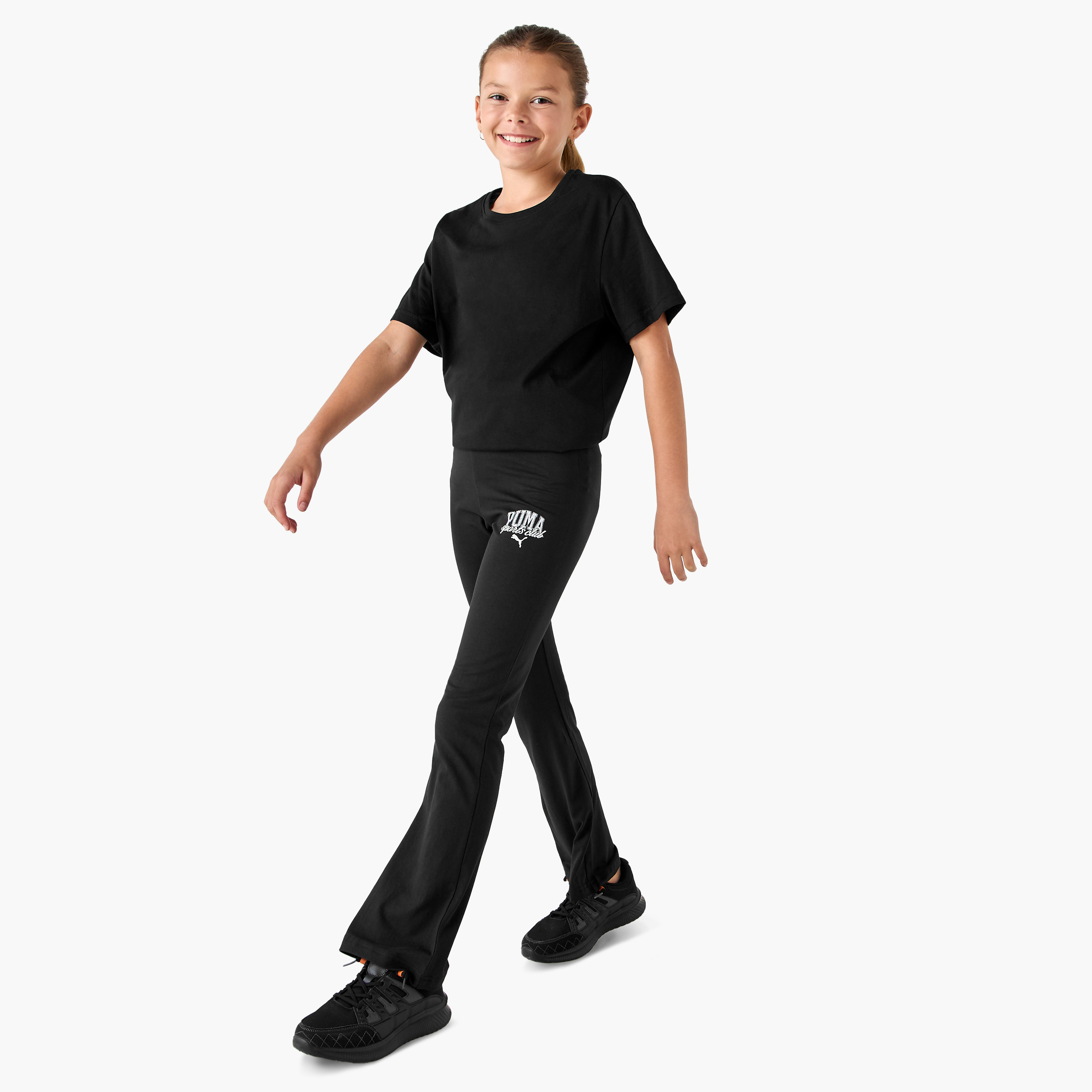 PUMA Logo Print Flared Leggings with Elasticated Waistband-girls-clothing-sportswear-bottoms-leggings-image-2