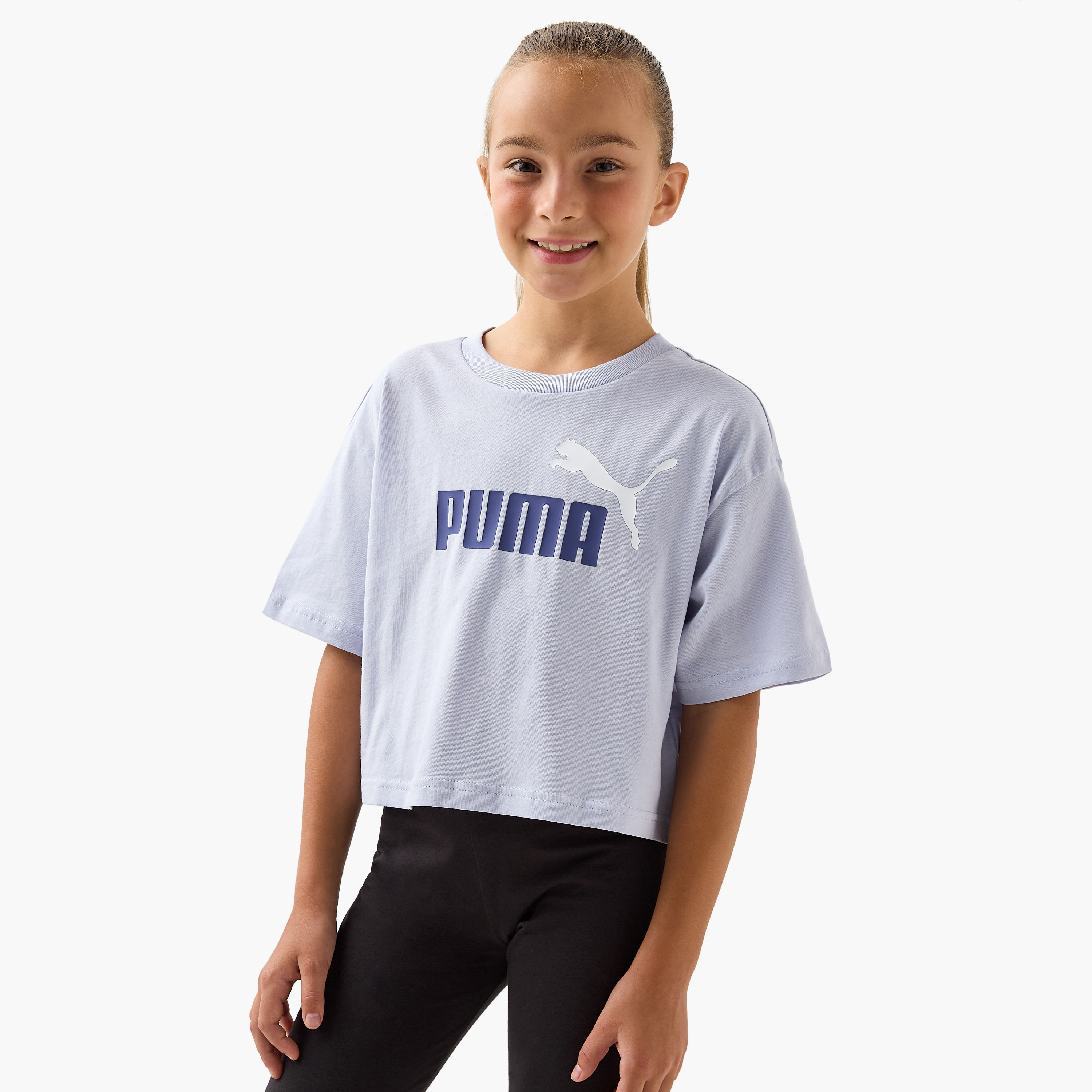 PUMA Logo Print T-shirt with Short Sleeves-girls-clothing-tshirts-image-1