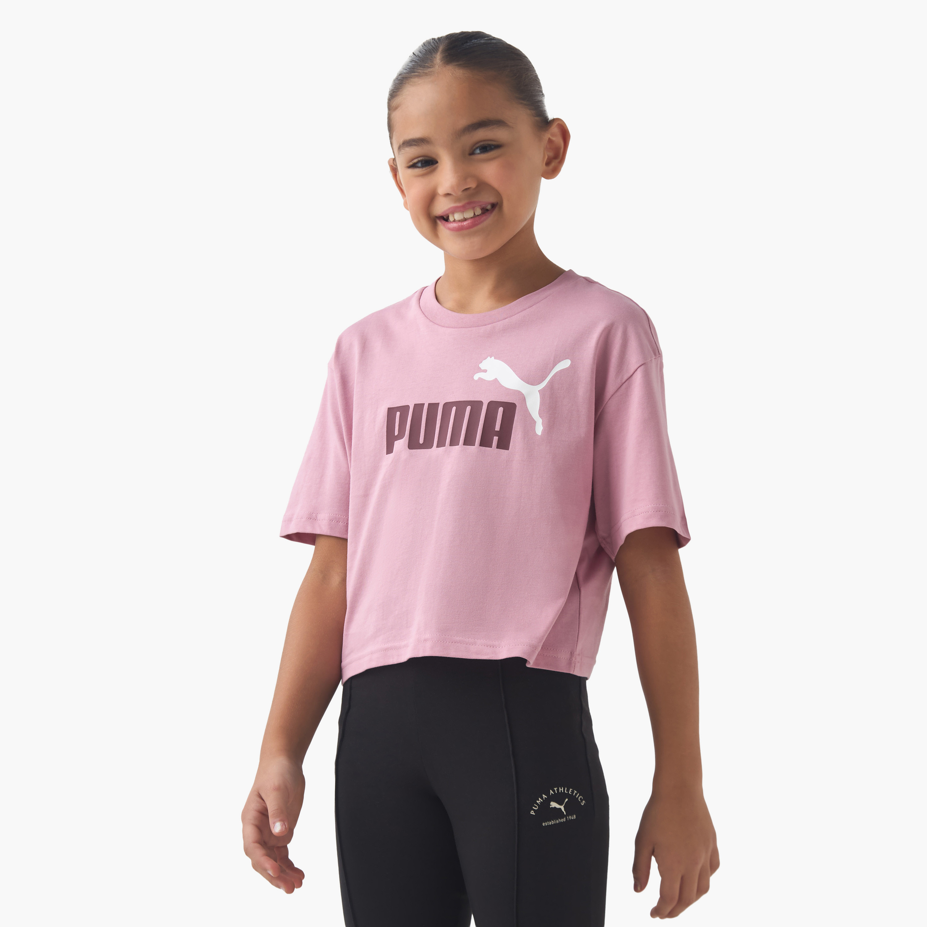 PUMA Girls Crew Neck T-shirt with Logo Print - Cotton - Short Sleeves-sports-girls-clothing-tops-image-1