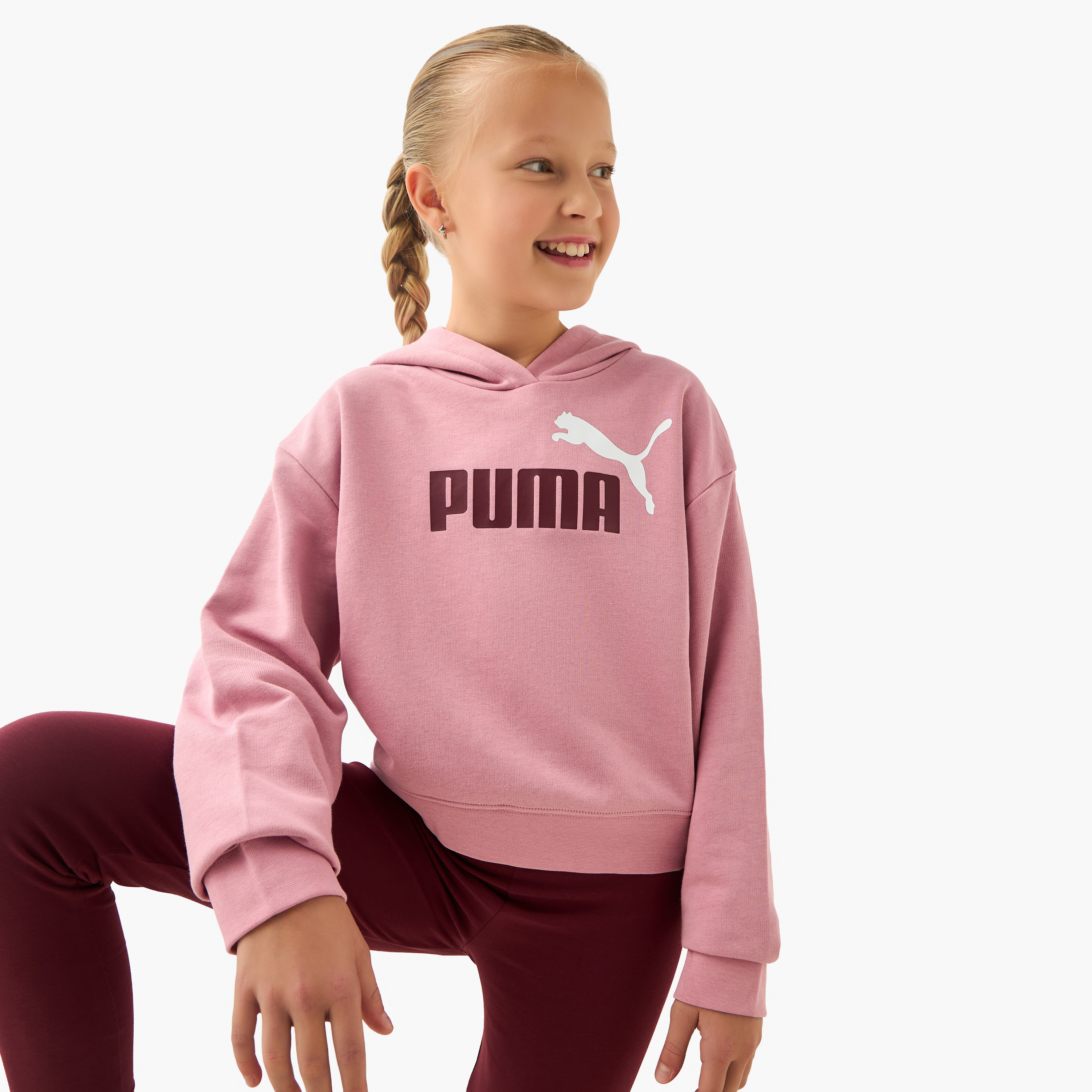 سويت شيرت قطن بقبعة وأكمام طويلة وطبعات شعار للبنات من بوما-girls-clothing-sweatshirts-image-1