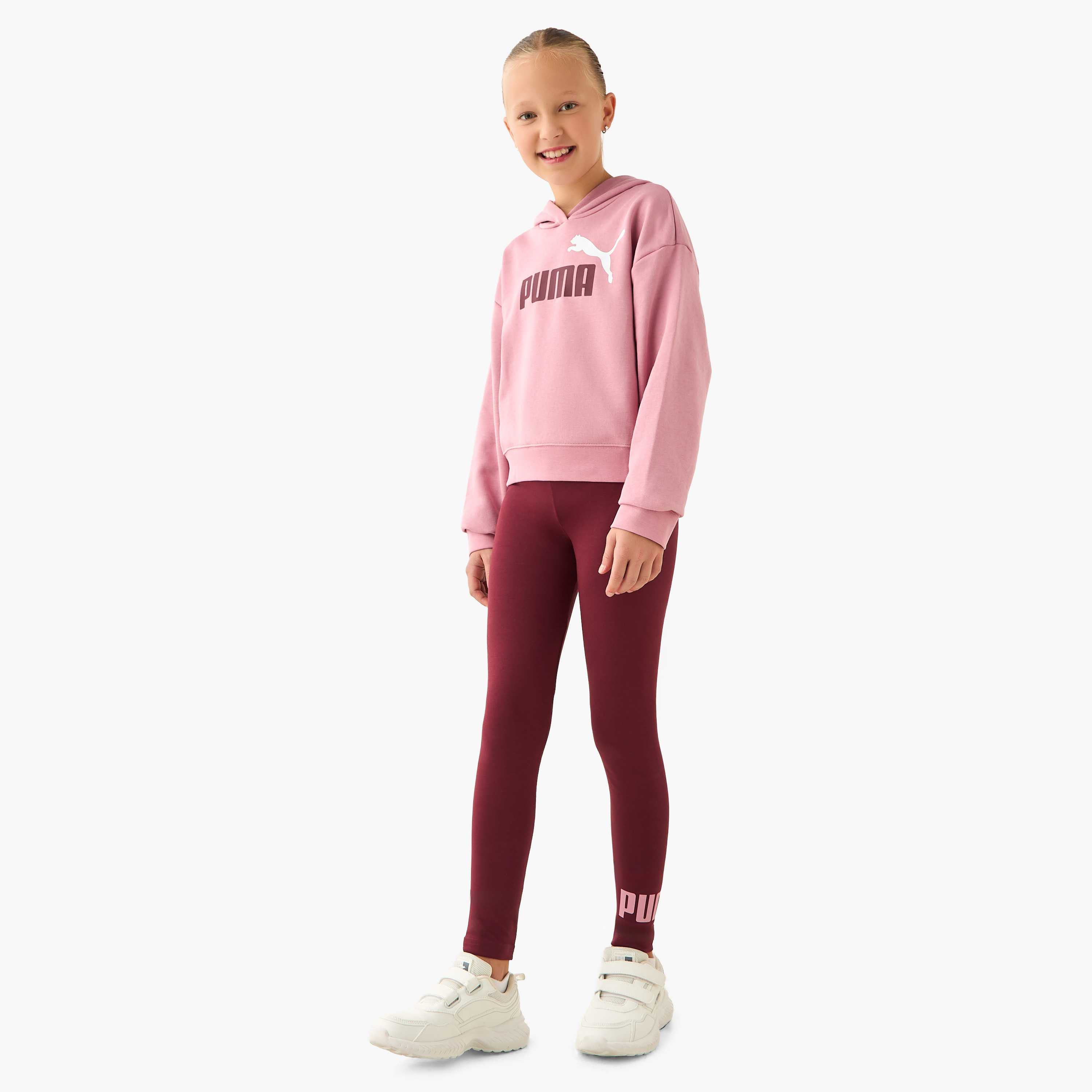 سويت شيرت قطن بقبعة وأكمام طويلة وطبعات شعار للبنات من بوما-girls-clothing-sweatshirts-image-2