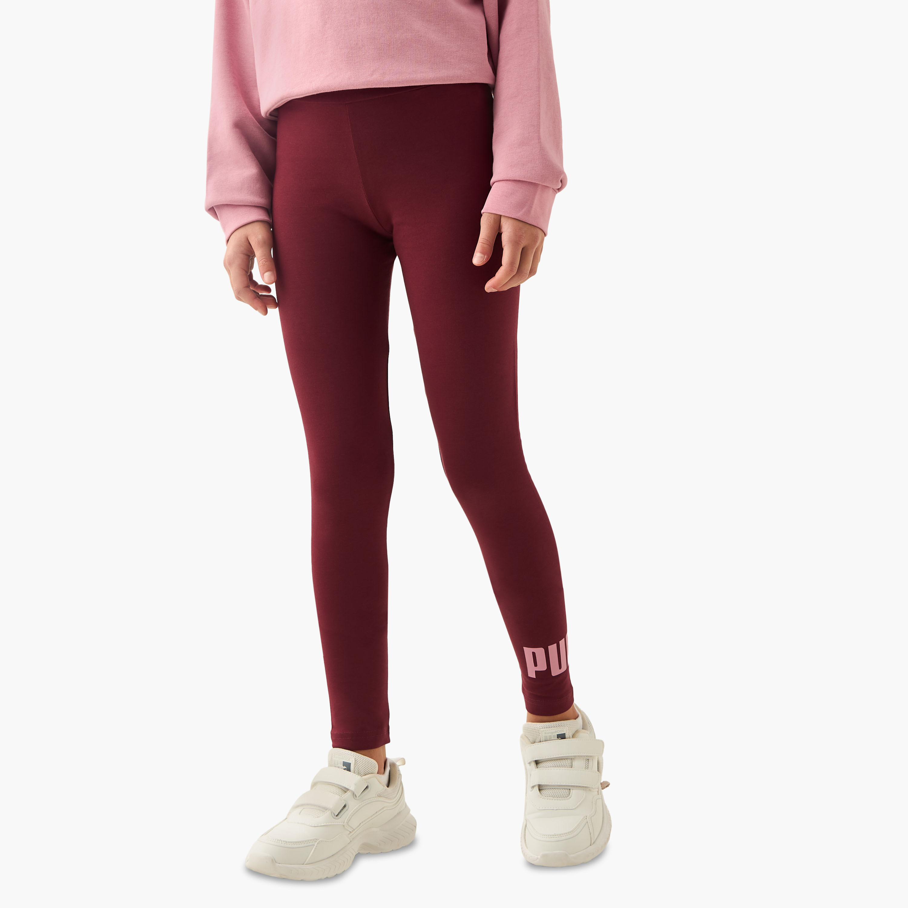 PUMA Logo Print Leggings with Elasticated Waistband-girls-clothing-bottoms-leggings-image-1