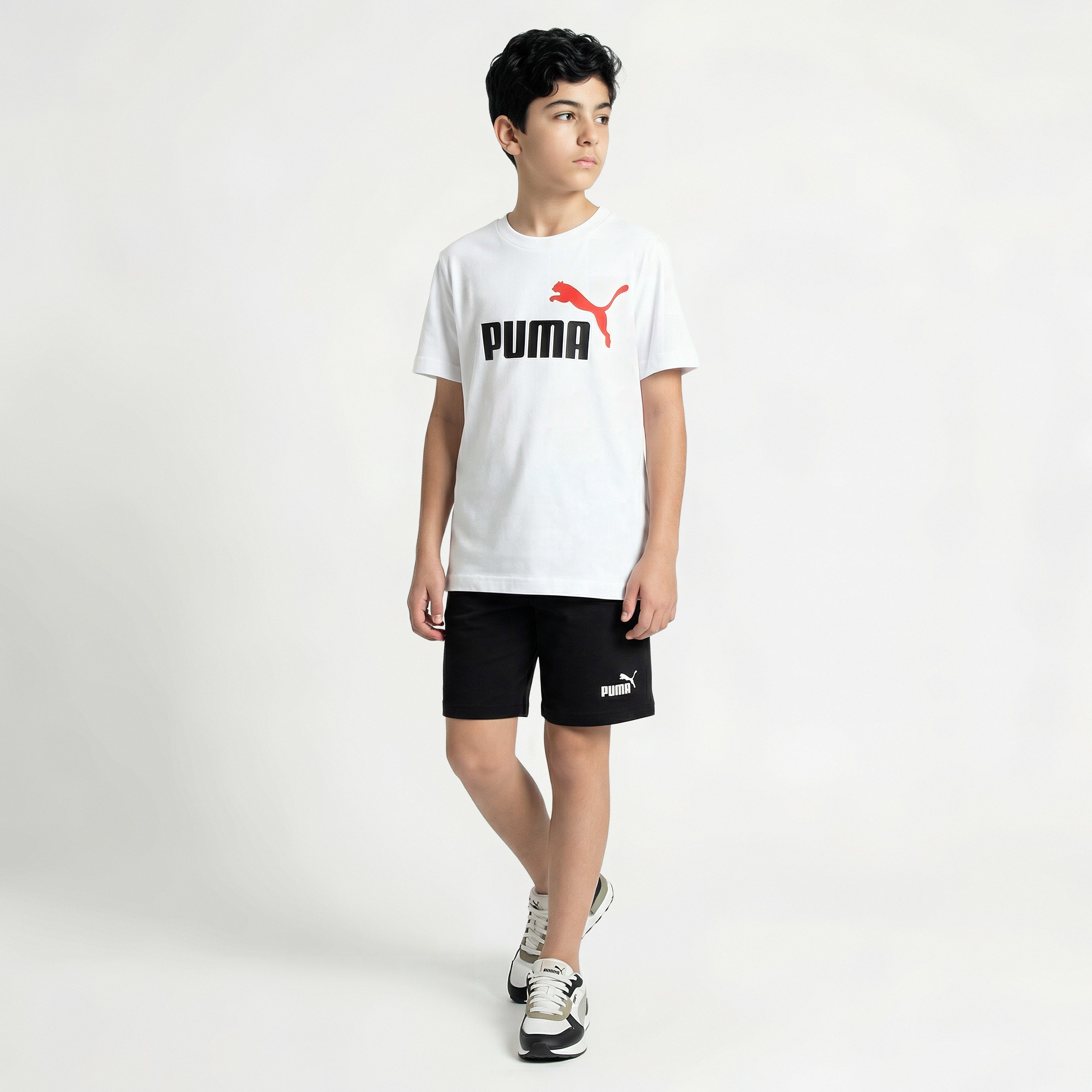 PUMA Crew Neck Short Sleeves T-shirt and Shorts Set with Logo Print-sports-boys-clothing-sets-image-1