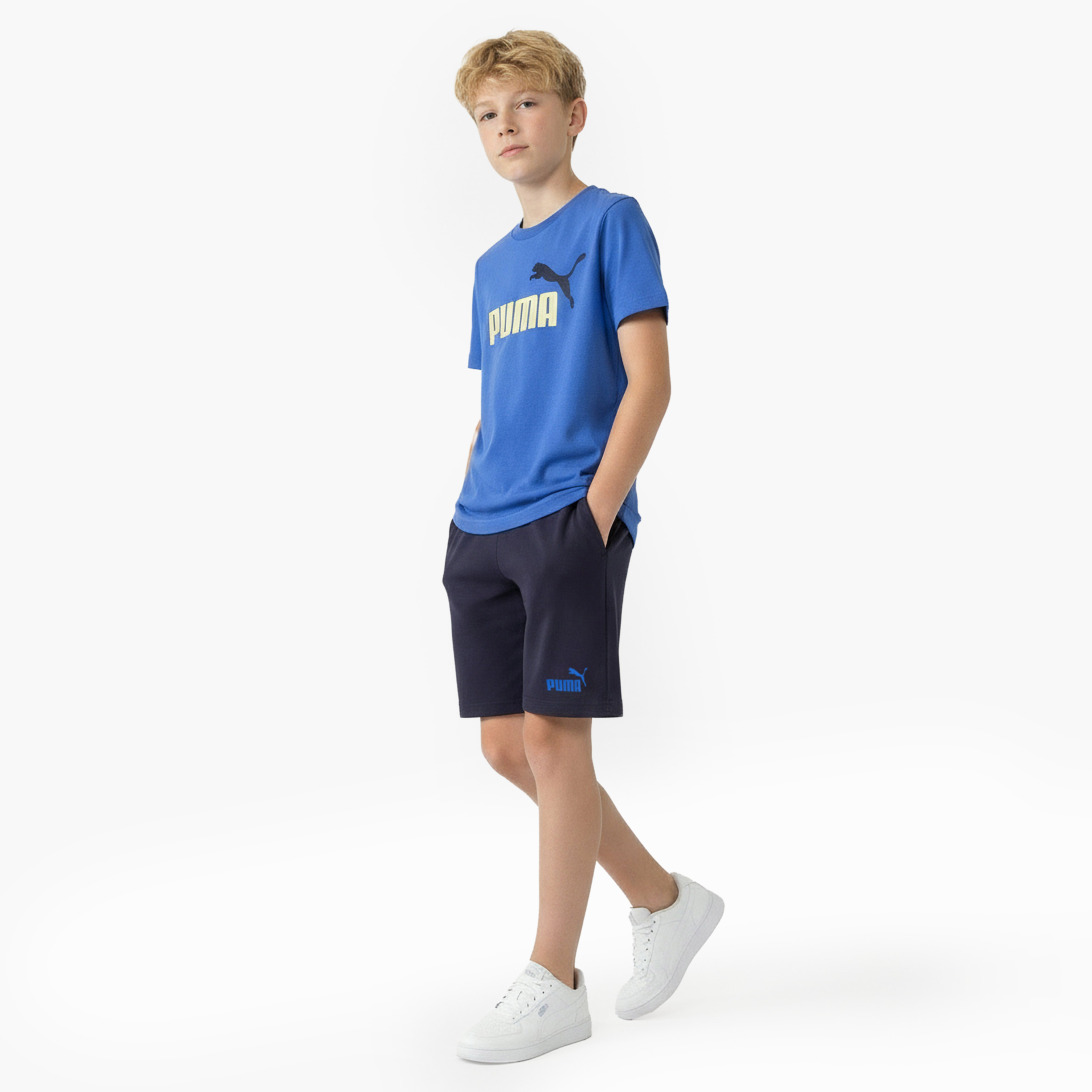PUMA Crew Neck Short Sleeves T-shirt and Shorts Set with Logo Print-boys-clothing-sportswear-sets-image-1