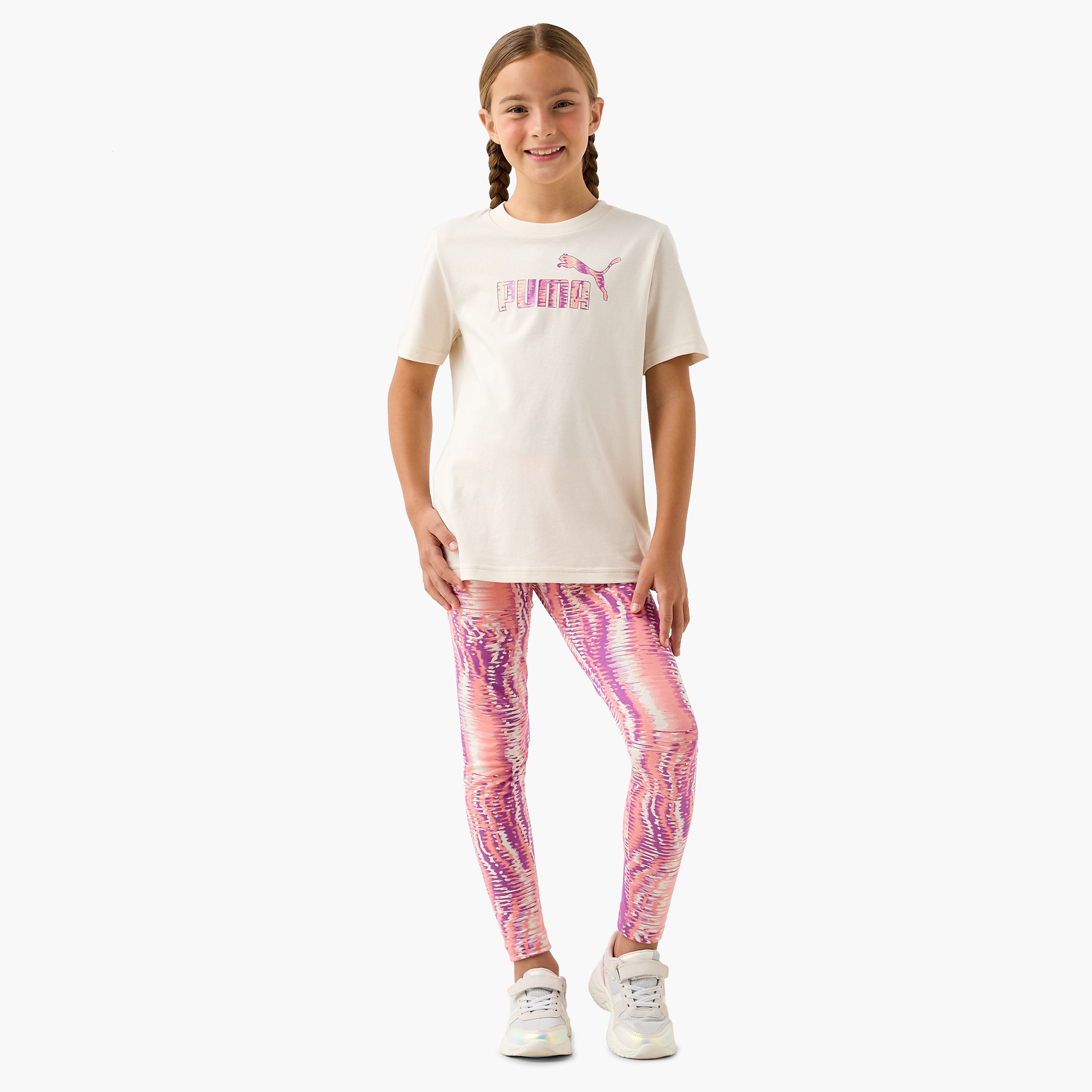 PUMA Logo Print Crew Neck T-shirt with Short Sleeves-girls-clothing-tshirts-image-2