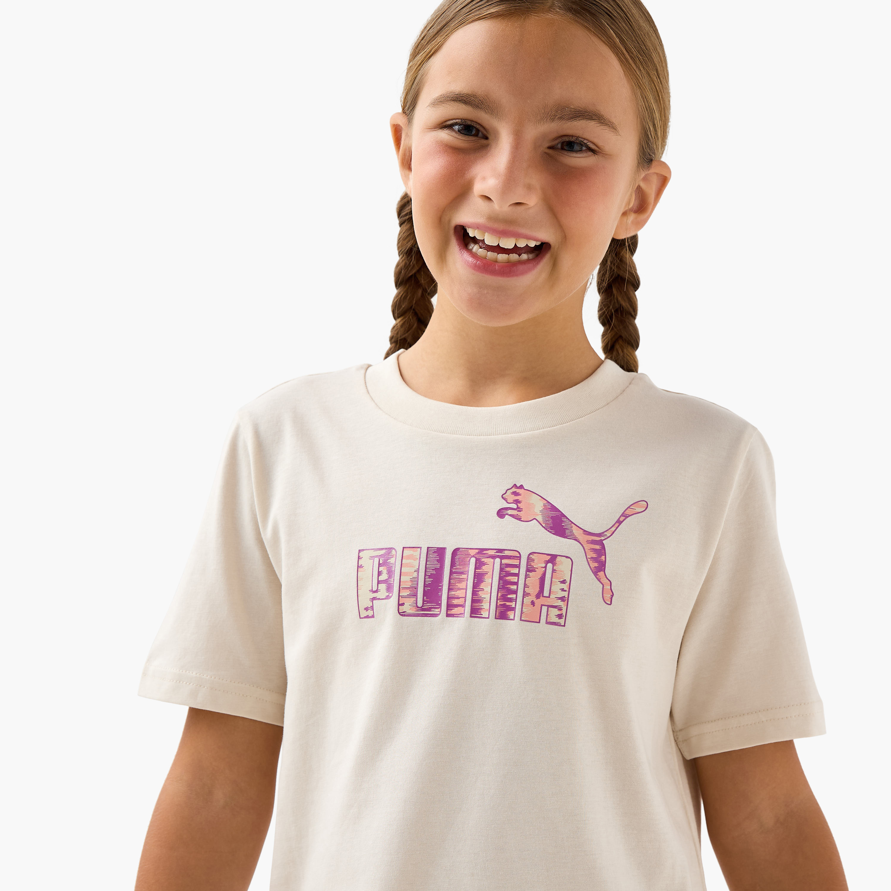PUMA Logo Print Crew Neck T-shirt with Short Sleeves-girls-clothing-tshirts-image-4