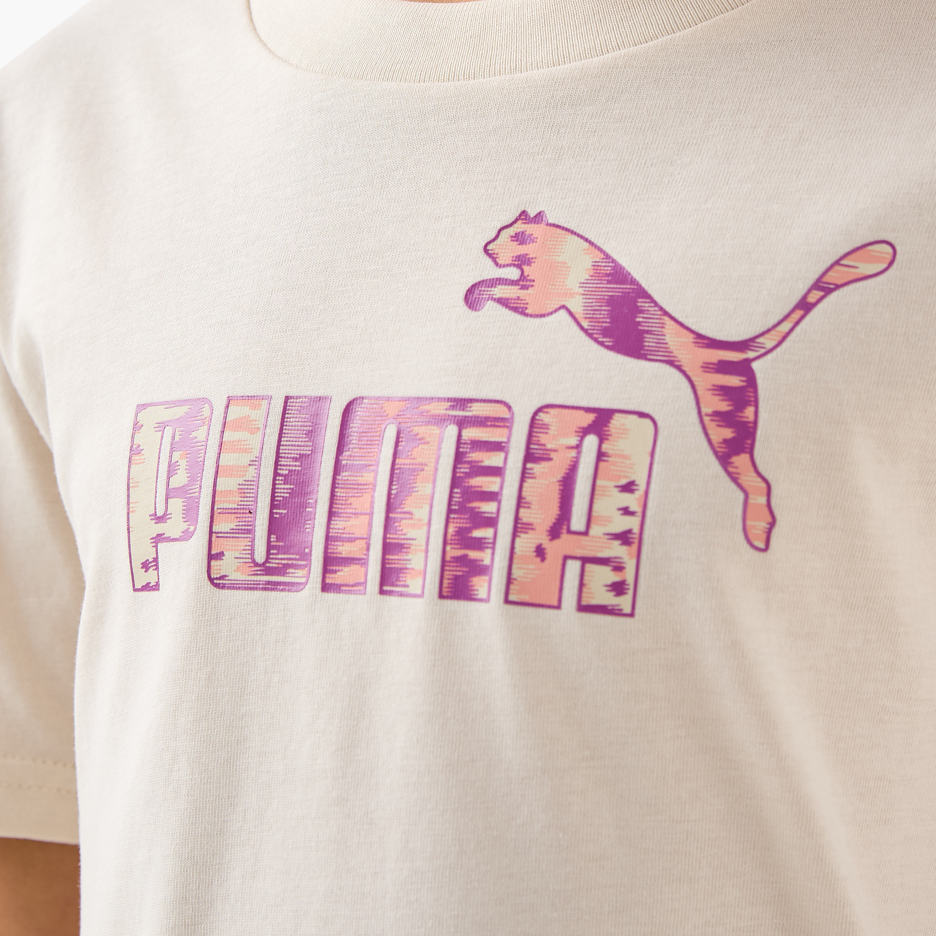 PUMA Logo Print Crew Neck T-shirt with Short Sleeves-girls-clothing-tshirts-image-5