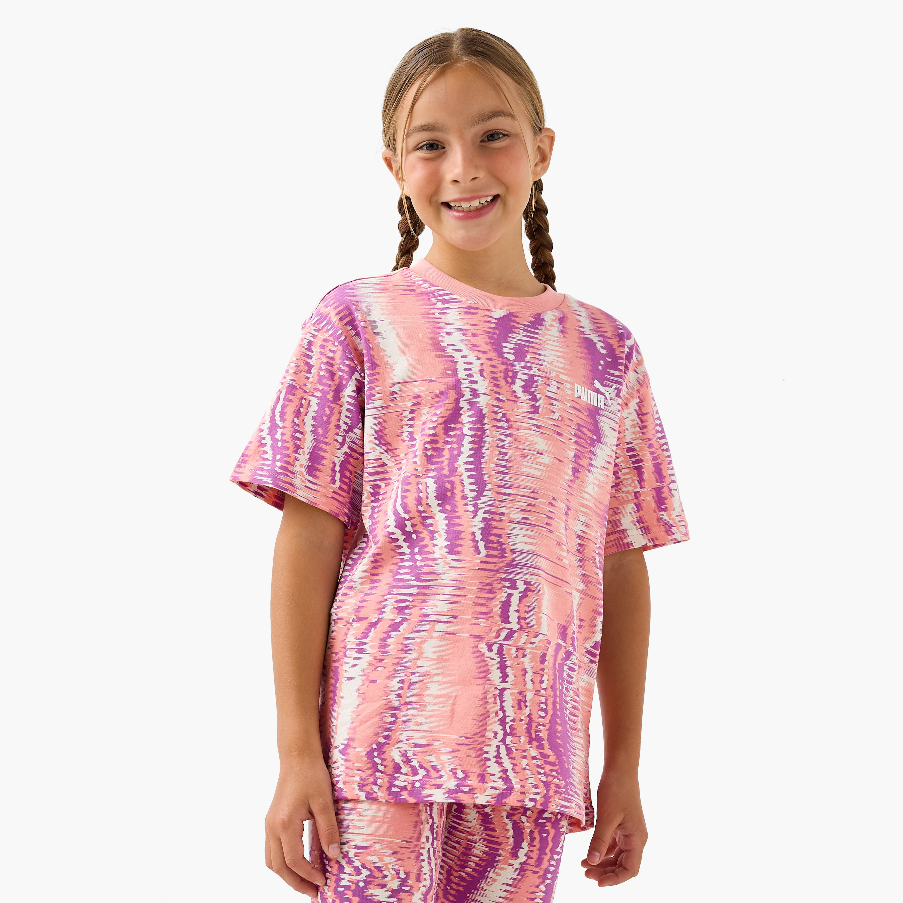 PUMA All-Over Printed Crew Neck T-shirt with Short Sleeves-sports-girls-clothing-tops-image-1